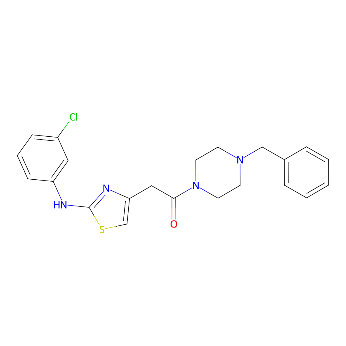 1-(4-Benzylpiperazin-1-yl)-2-(2-((3-chlorophenyl)amino)thiazol-4-yl)ethanone molecular structure, CAS 1172061-11-8