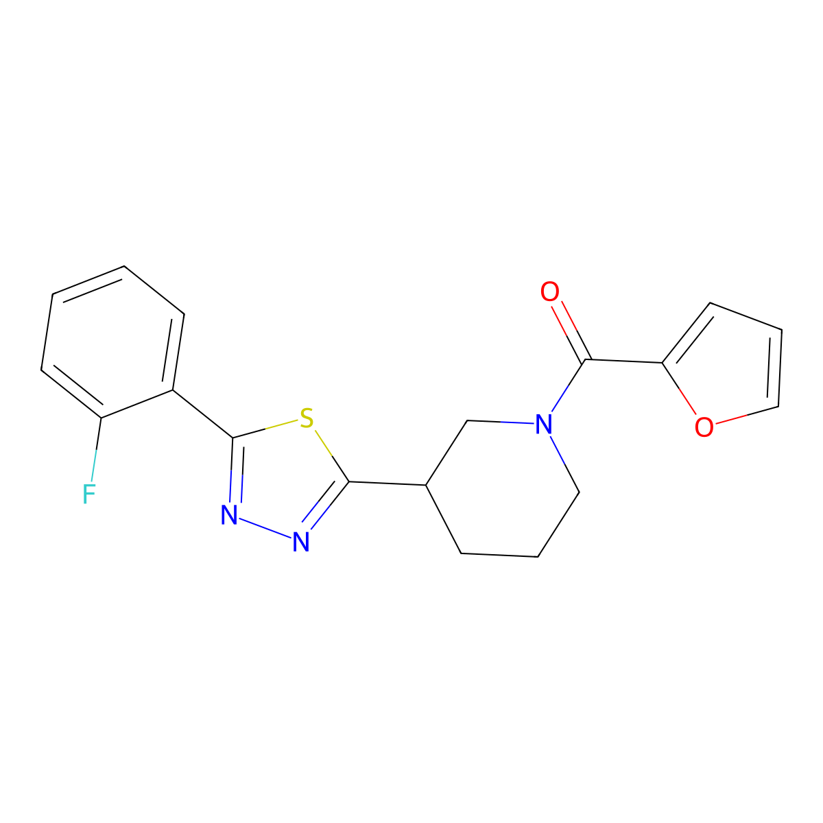 (3-(5-(2-Fluorophenyl)-1,3,4-thiadiazol-2-yl)piperidin-1-yl)(furan-2-yl)methanone molecular structure, CAS 1172061-35-6