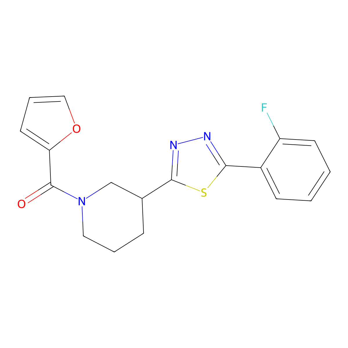 (3-(5-(2-Fluorophenyl)-1,3,4-thiadiazol-2-yl)piperidin-1-yl)(furan-2-yl)methanone molecular structure, CAS 1172061-35-6