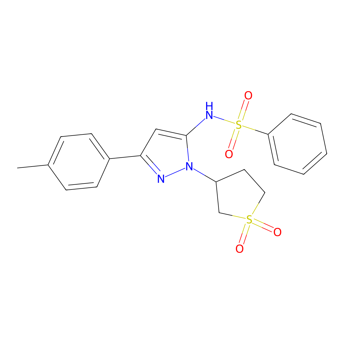 N-(1-(1,1-dioxidotetrahydrothiophen-3-yl)-3-(p-tolyl)-1H-pyrazol-5-yl)benzenesulfonamide molecular structure, CAS 1172062-27-9