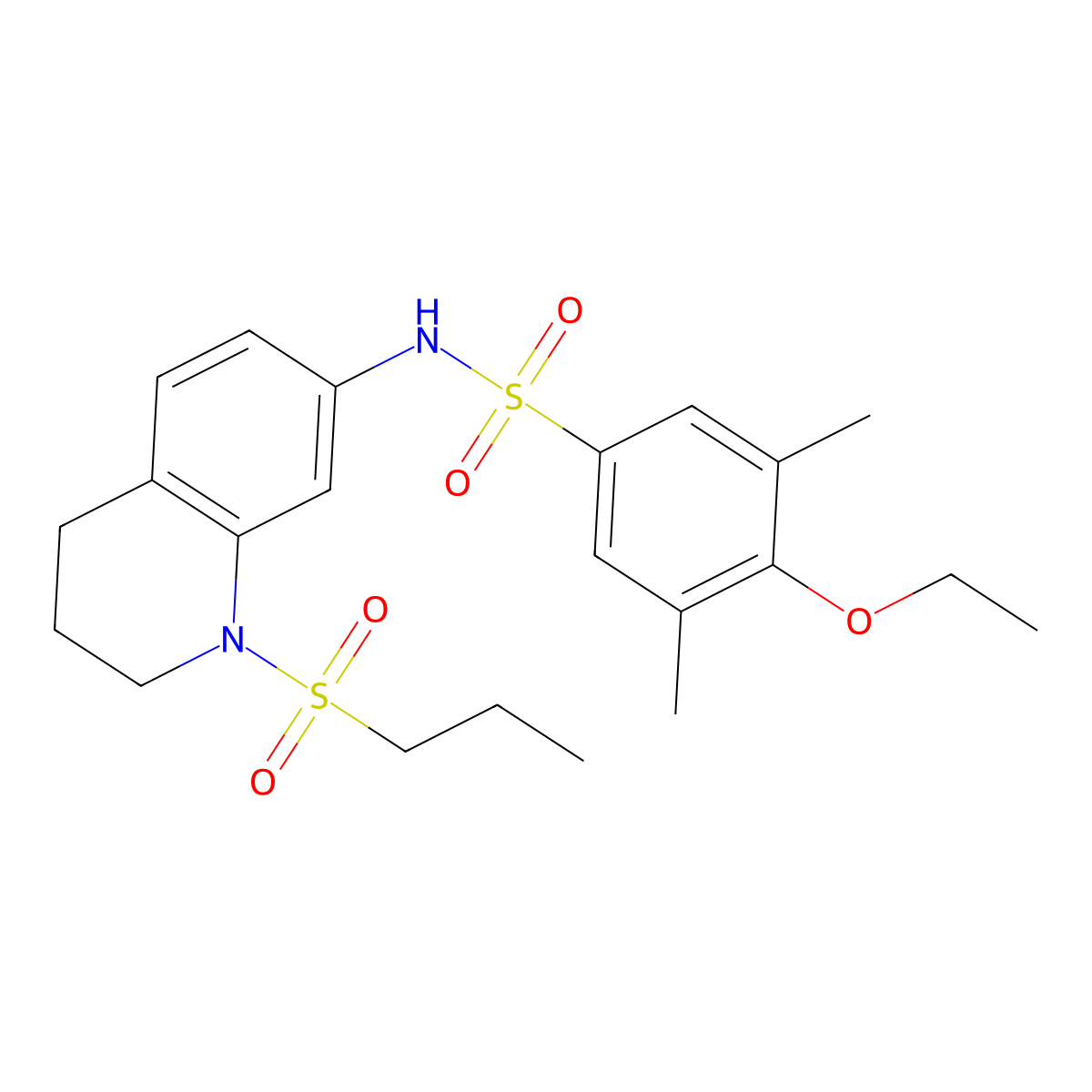 4-ethoxy-3,5-dimethyl-N-(1-(propylsulfonyl)-1,2,3,4-tetrahydroquinolin-7-yl)benzenesulfonamide molecular structure, CAS 1172063-26-1