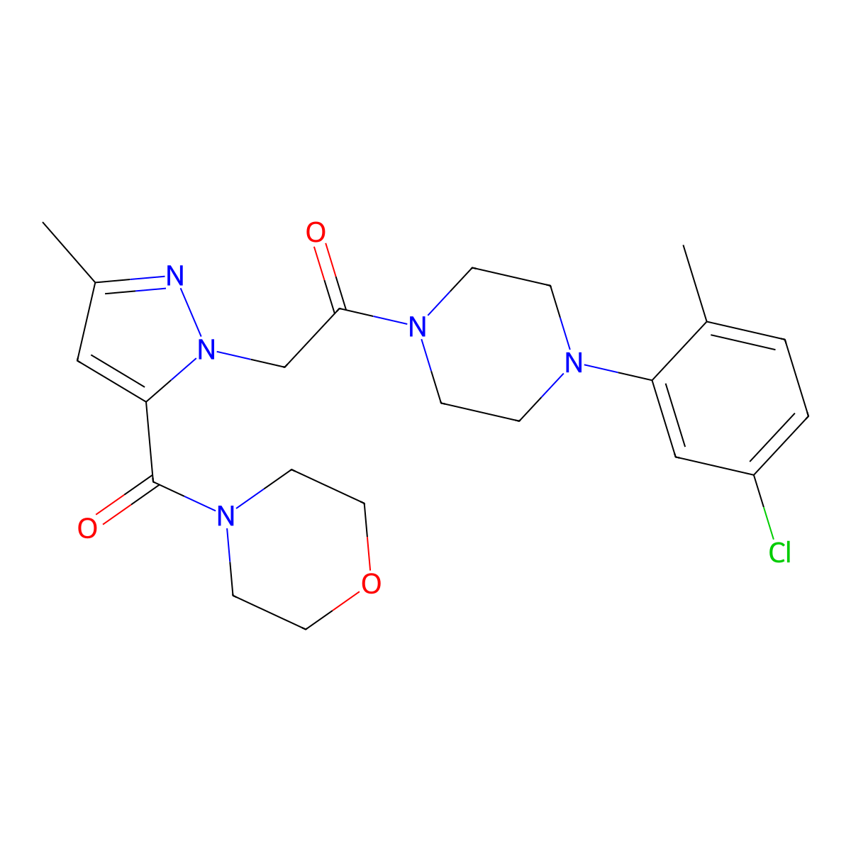 1-(4-(5-chloro-2-methylphenyl)piperazin-1-yl)-2-(3-methyl-5-(morpholine-4-carbonyl)-1H-pyrazol-1-yl)ethanone molecular structure, CAS 1172064-04-8