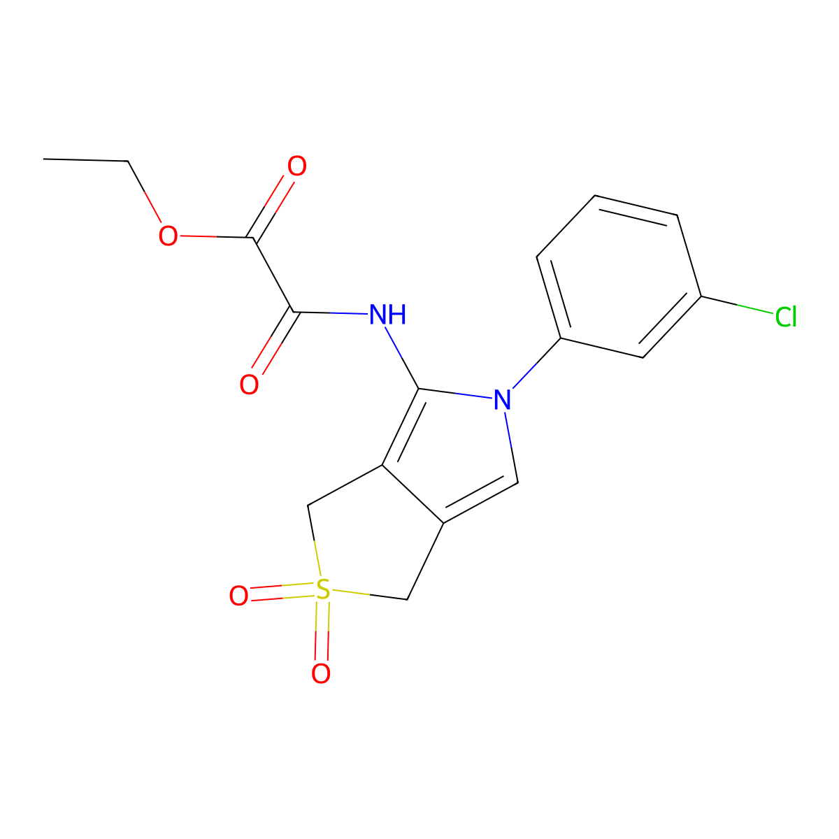 ethyl {[5-(3-chlorophenyl)-2,2-dioxo-1H,3H,5H-2lambda6-thieno[3,4-c]pyrrol-4-yl]carbamoyl}formate molecular structure, CAS 1172069-69-0