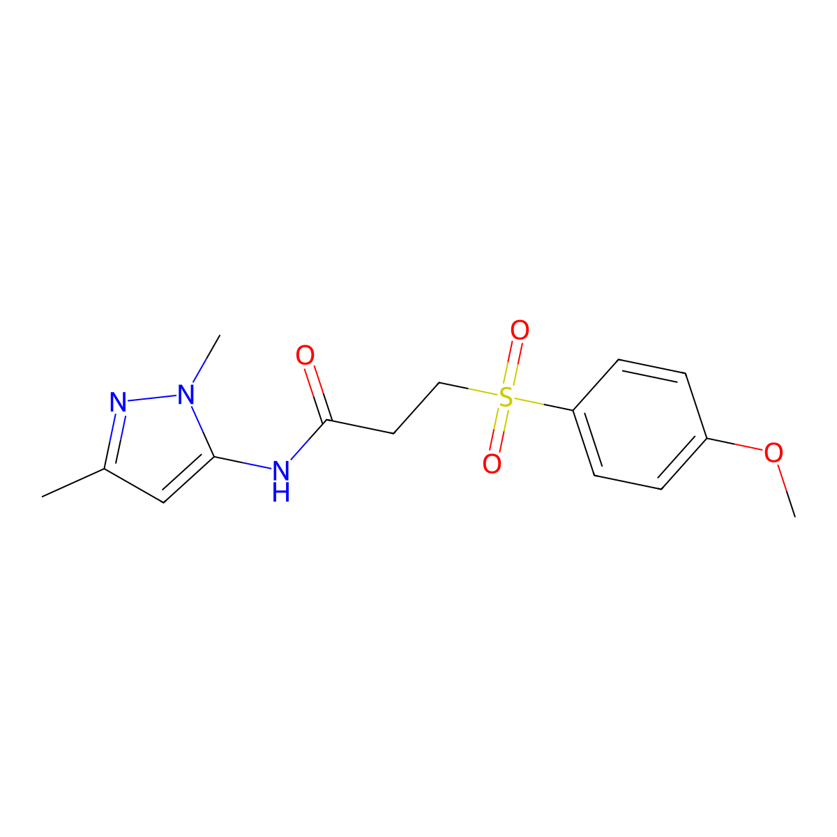 N-(1,3-dimethyl-1H-pyrazol-5-yl)-3-((4-methoxyphenyl)sulfonyl)propanamide molecular structure, CAS 1172070-08-4