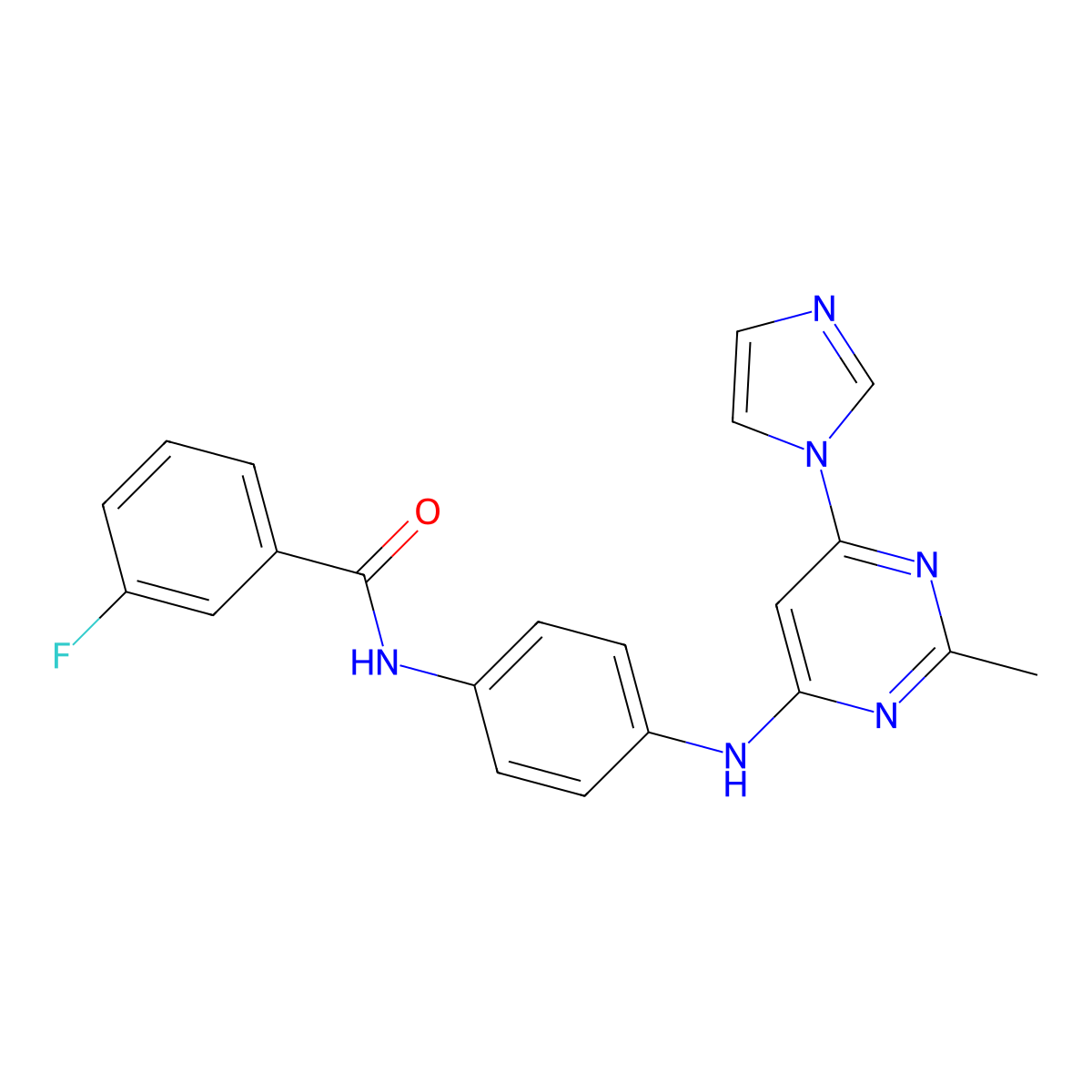 N-(4-((6-(1H-imidazol-1-yl)-2-methylpyrimidin-4-yl)amino)phenyl)-3-fluorobenzamide molecular structure, CAS 1172072-32-0