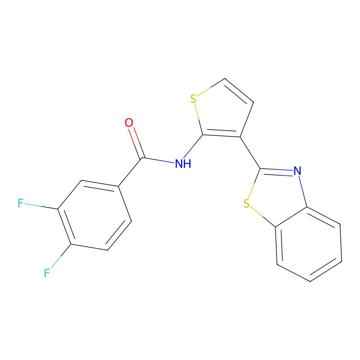 N-(3-(benzo[d]thiazol-2-yl)thiophen-2-yl)-3,4-difluorobenzamide molecular structure, CAS 1172073-19-6