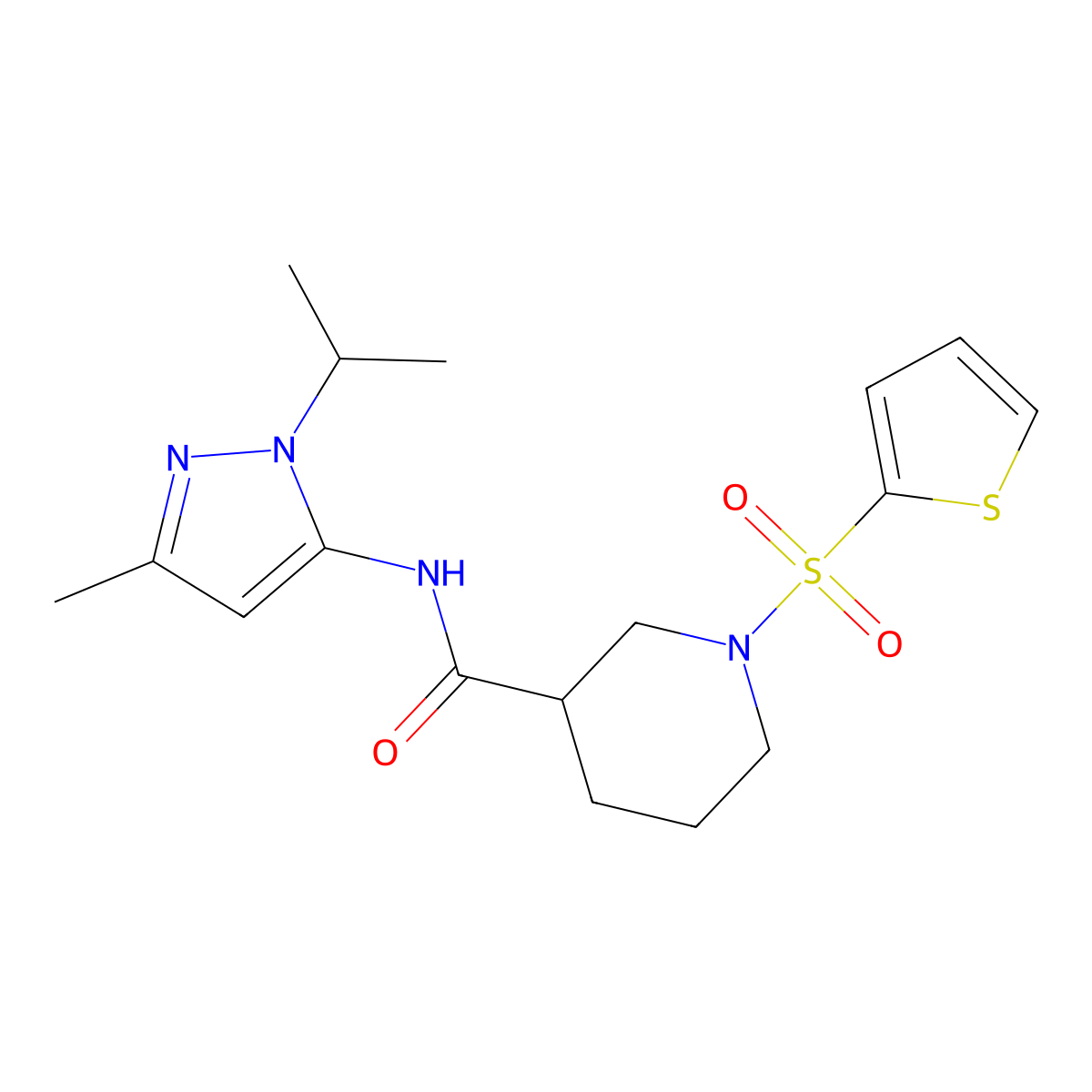 N-(1-isopropyl-3-methyl-1H-pyrazol-5-yl)-1-(thiophen-2-ylsulfonyl)piperidine-3-carboxamide molecular structure, CAS 1172076-32-2