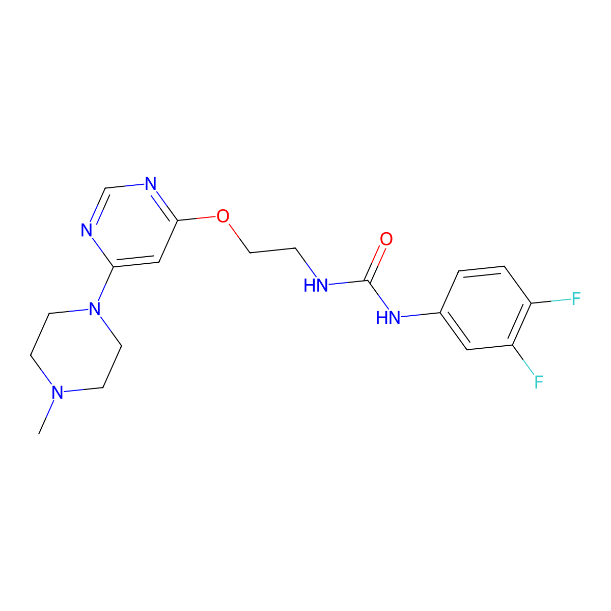 1-(3,4-Difluorophenyl)-3-(2-((6-(4-methylpiperazin-1-yl)pyrimidin-4-yl)oxy)ethyl)urea molecular structure, CAS 1172077-51-8
