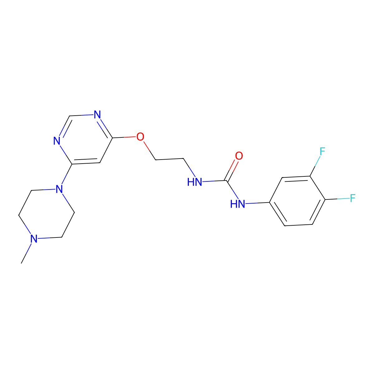 1-(3,4-Difluorophenyl)-3-(2-((6-(4-methylpiperazin-1-yl)pyrimidin-4-yl)oxy)ethyl)urea molecular structure, CAS 1172077-51-8