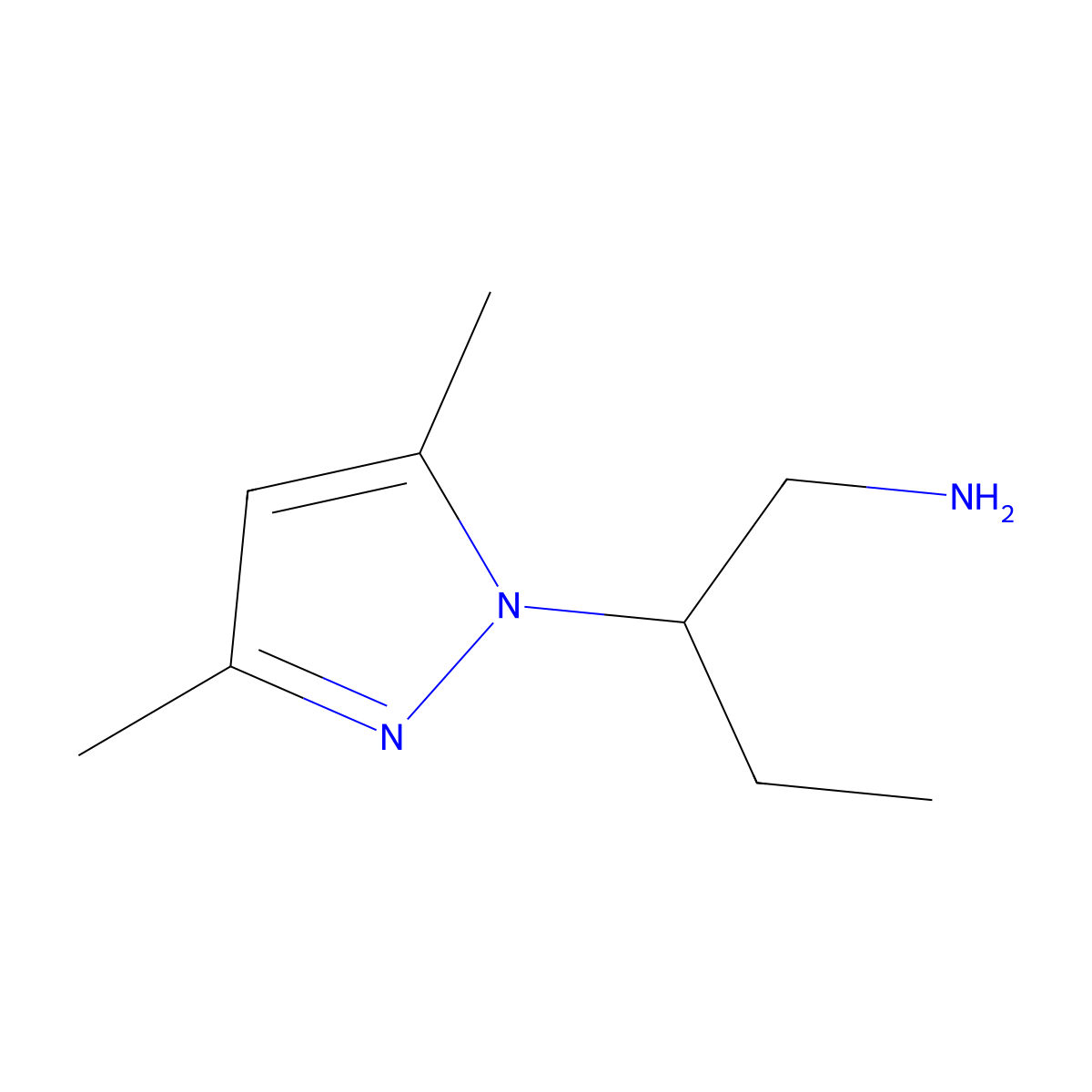 2-(3,5-dimethyl-1H-pyrazol-1-yl)butan-1-amine molecular structure, CAS 1172077-56-3