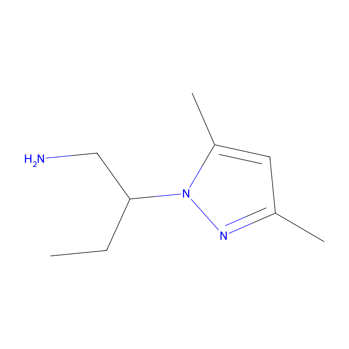 2-(3,5-dimethyl-1H-pyrazol-1-yl)butan-1-amine molecular structure, CAS 1172077-56-3
