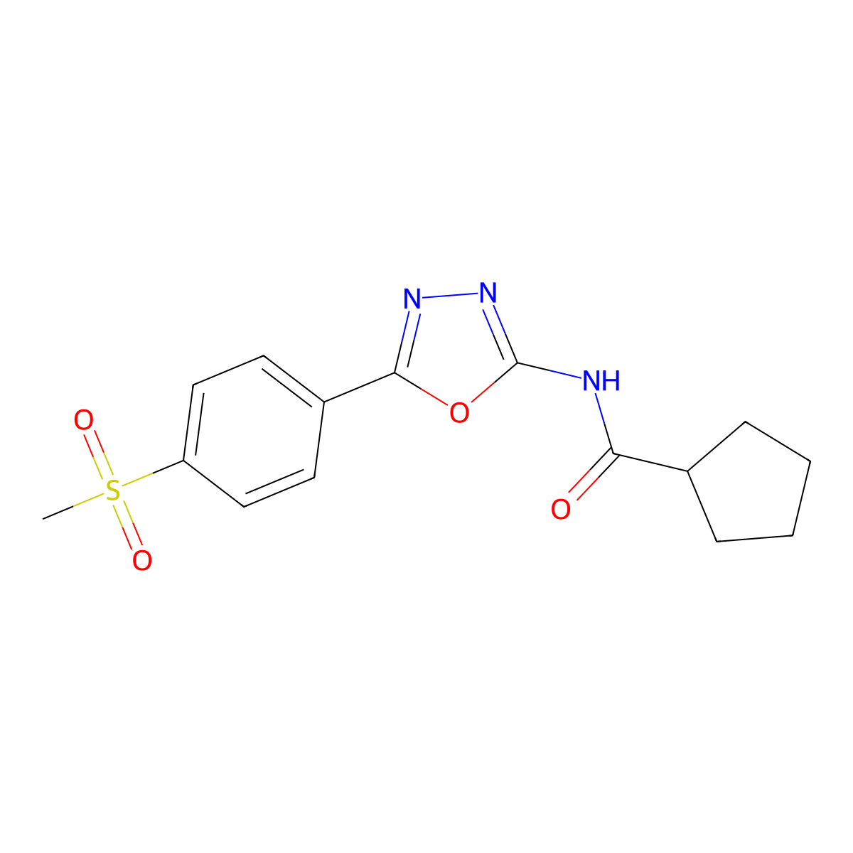 N-(5-(4-(methylsulfonyl)phenyl)-1,3,4-oxadiazol-2-yl)cyclopentanecarboxamide molecular structure, CAS 1172077-66-5