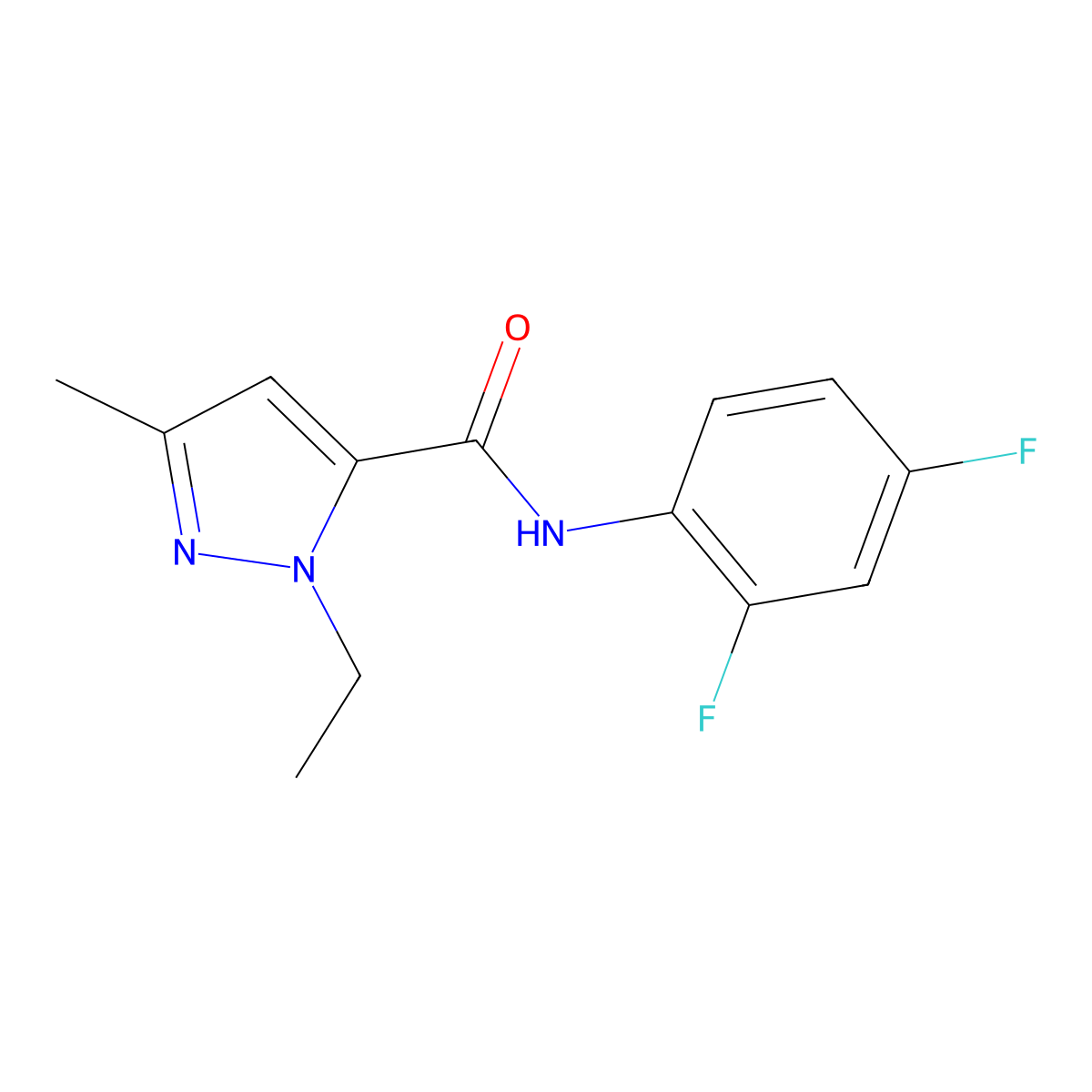 N-(2,4-difluorophenyl)-1-ethyl-3-methyl-1H-pyrazole-5-carboxamide molecular structure, CAS 1172078-85-1