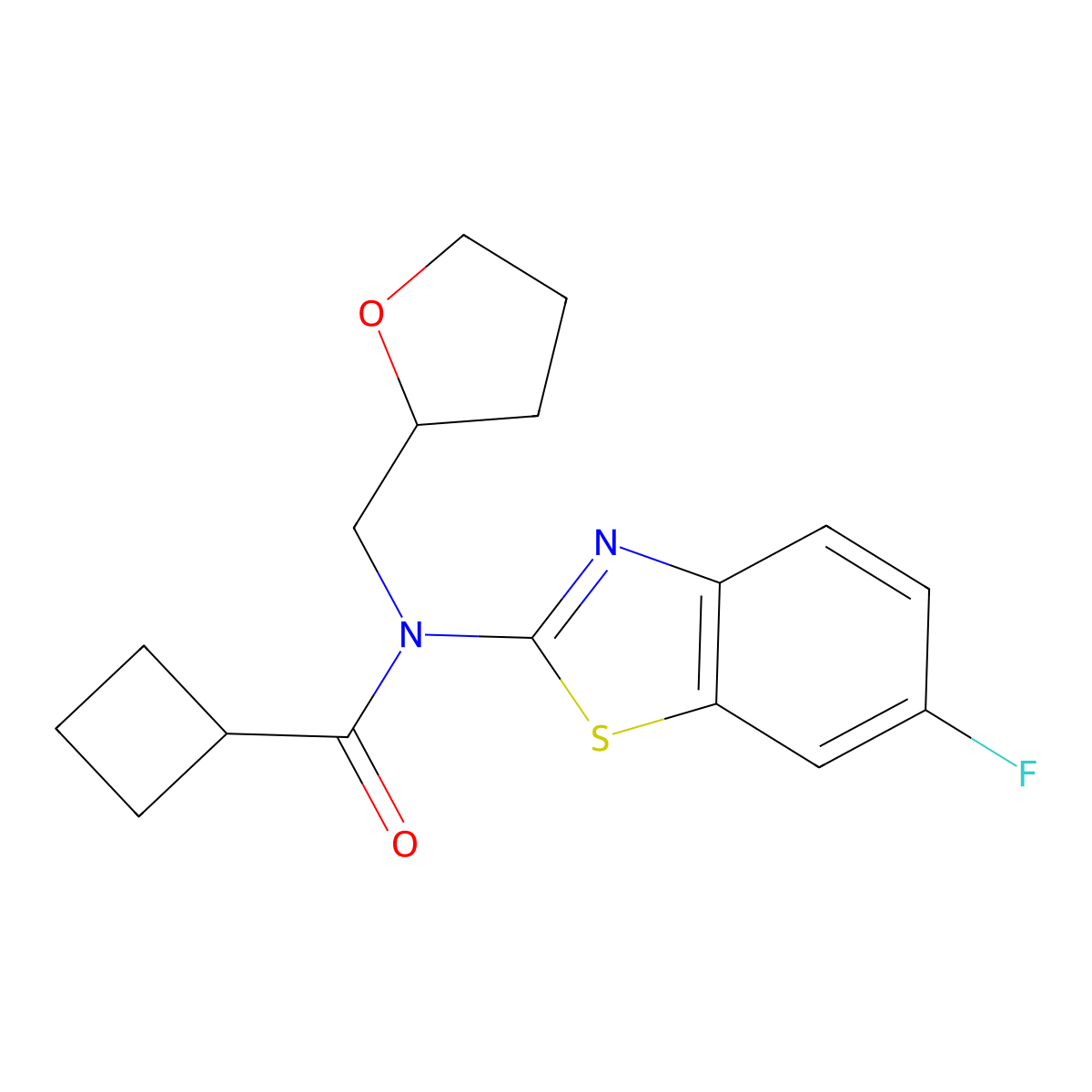 N-(6-fluorobenzo[d]thiazol-2-yl)-N-((tetrahydrofuran-2-yl)methyl)cyclobutanecarboxamide molecular structure, CAS 1172079-87-6