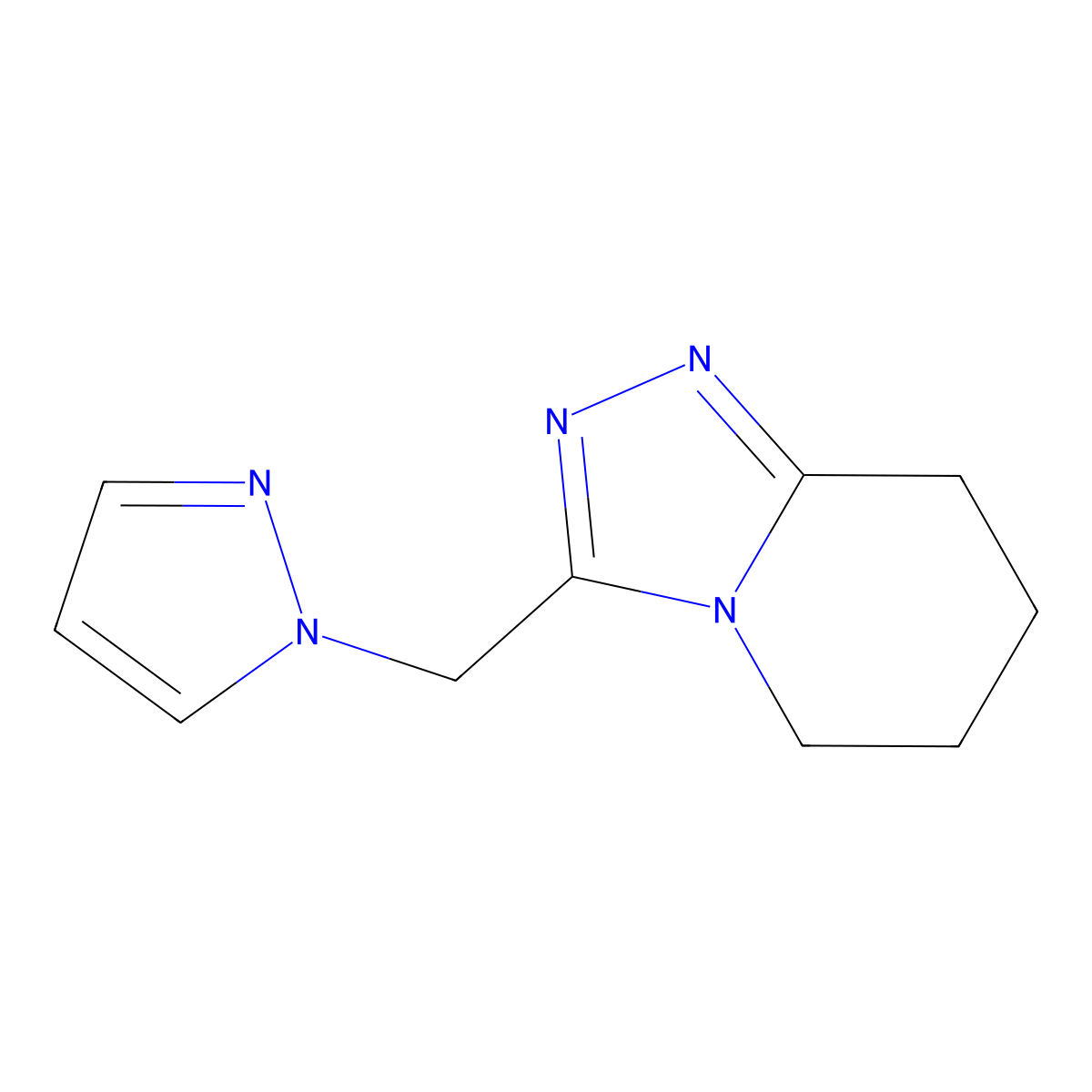 3-((1H-Pyrazol-1-yl)methyl)-5,6,7,8-tetrahydro-[1,2,4]triazolo[4,3-a]pyridine molecular structure, CAS 1172079-91-2