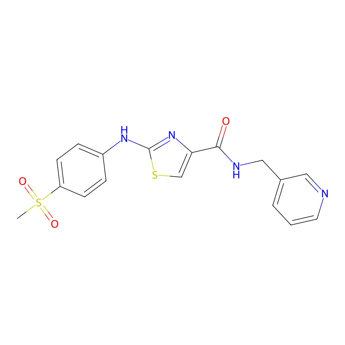 2-((4-(methylsulfonyl)phenyl)amino)-N-(pyridin-3-ylmethyl)thiazole-4-carboxamide molecular structure, CAS 1172080-74-8
