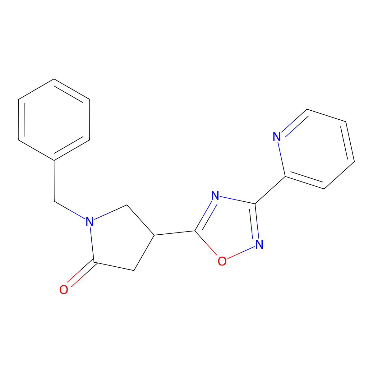 1-Benzyl-4-(3-pyridin-2-yl-1,2,4-oxadiazol-5-yl)pyrrolidin-2-one molecular structure, CAS 1172081-92-3