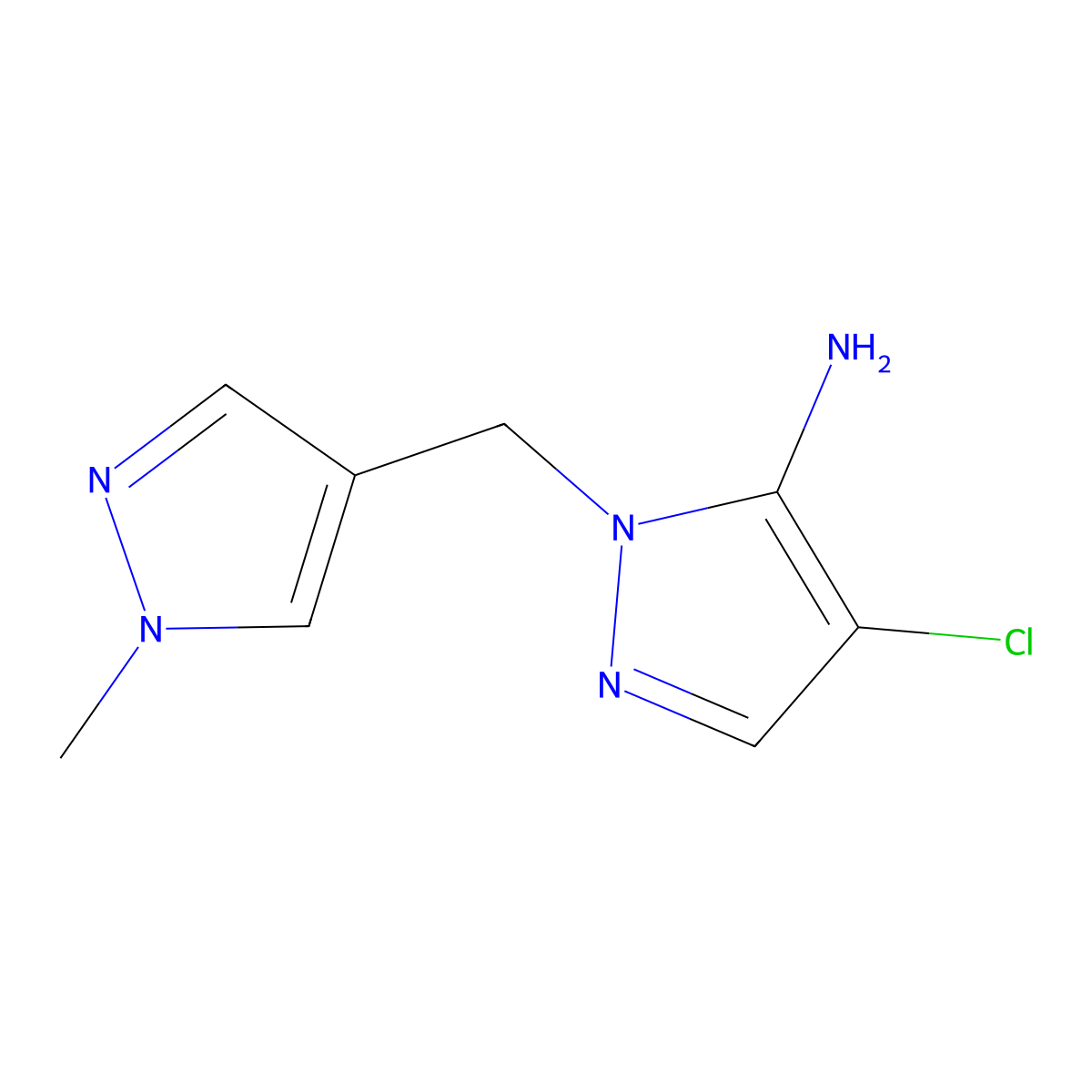 4-Chloro-1-((1-methyl-1H-pyrazol-4-yl)methyl)-1H-pyrazol-5-amine molecular structure, CAS 1172082-34-6