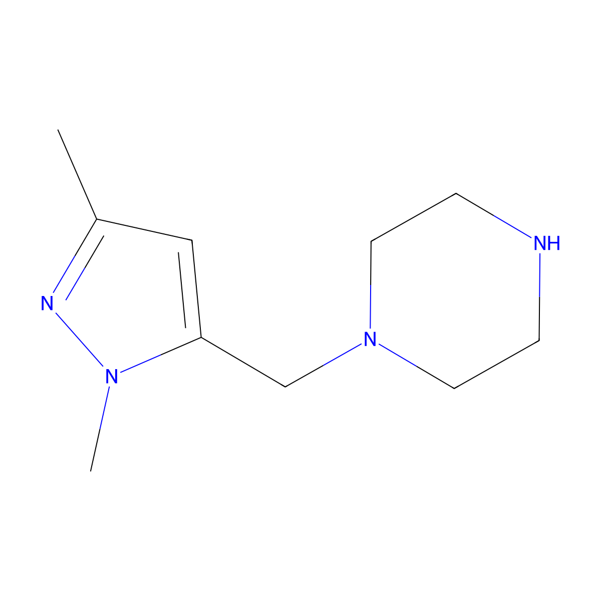 1-[(1,3-dimethyl-1H-pyrazol-5-yl)methyl]piperazine molecular structure, CAS 1172092-88-4