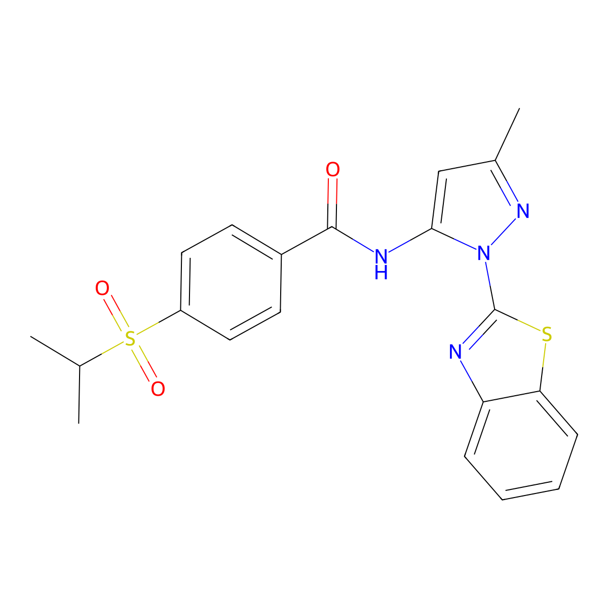 N-(1-(benzo[d]thiazol-2-yl)-3-methyl-1H-pyrazol-5-yl)-4-(isopropylsulfonyl)benzamide molecular structure, CAS 1172095-40-7