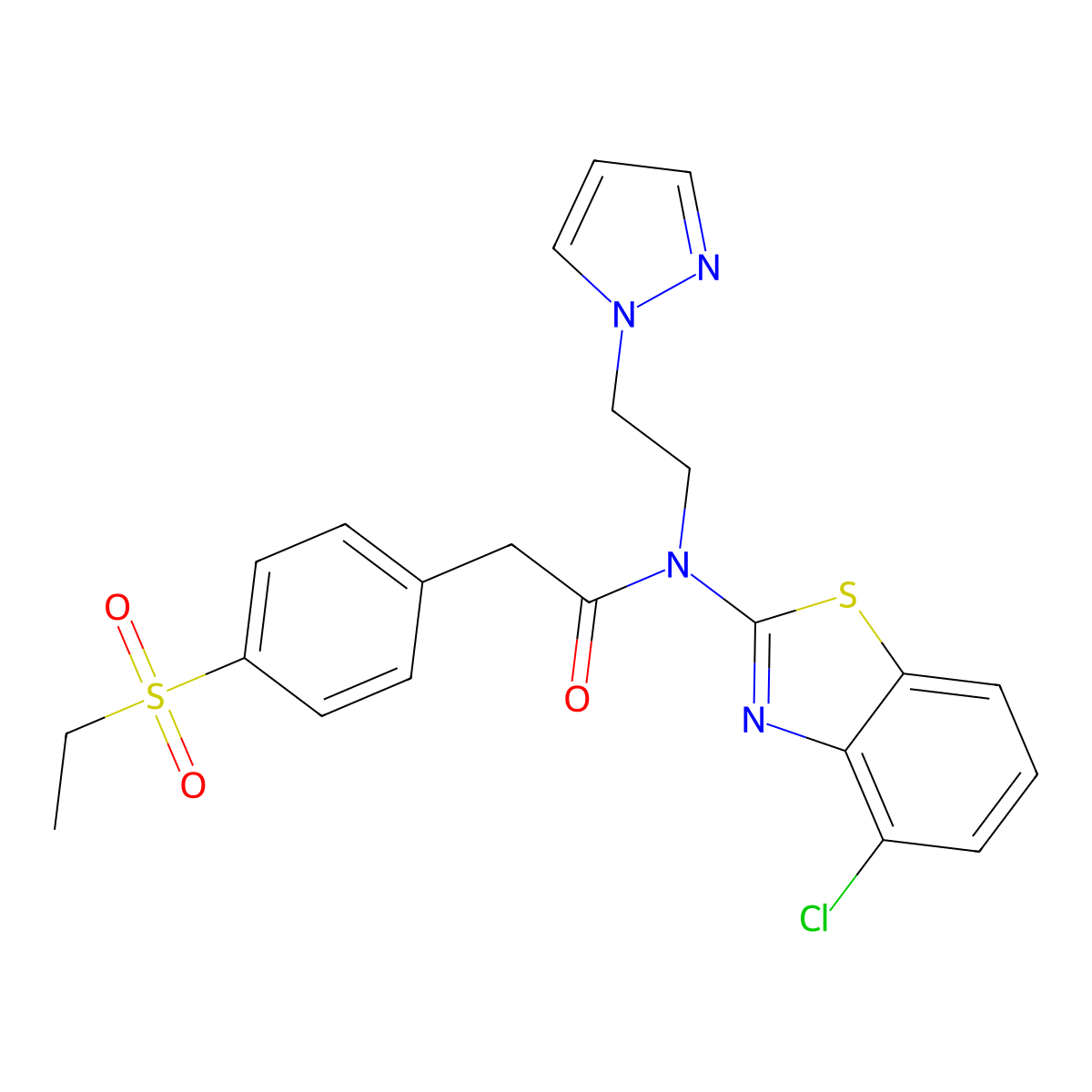 N-(2-(1H-pyrazol-1-yl)ethyl)-N-(4-chlorobenzo[d]thiazol-2-yl)-2-(4-(ethylsulfonyl)phenyl)acetamide molecular structure, CAS 1172096-49-9