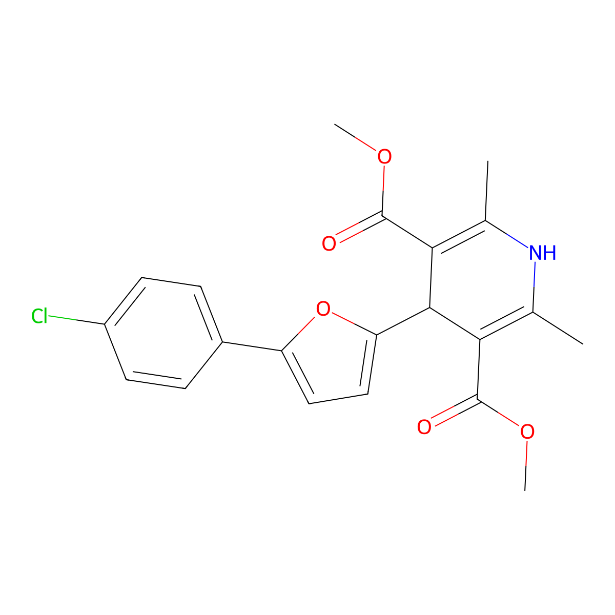 Dimethyl 4-[5-(4-chlorophenyl)-2-furyl]-2,6-dimethyl-1,4-dihydropyridine-3,5-dicarboxylate molecular structure, CAS 117210-68-1