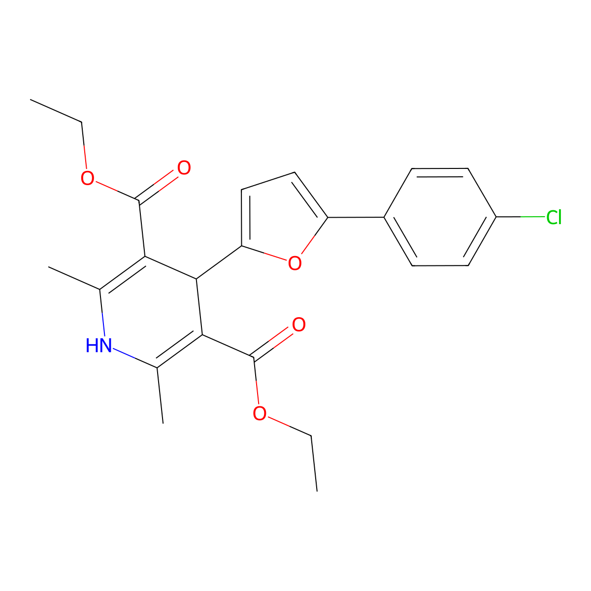 Diethyl 4-[5-(4-chlorophenyl)furan-2-yl]-2,6-dimethyl-1,4-dihydropyridine-3,5-dicarboxylate molecular structure, CAS 117210-69-2