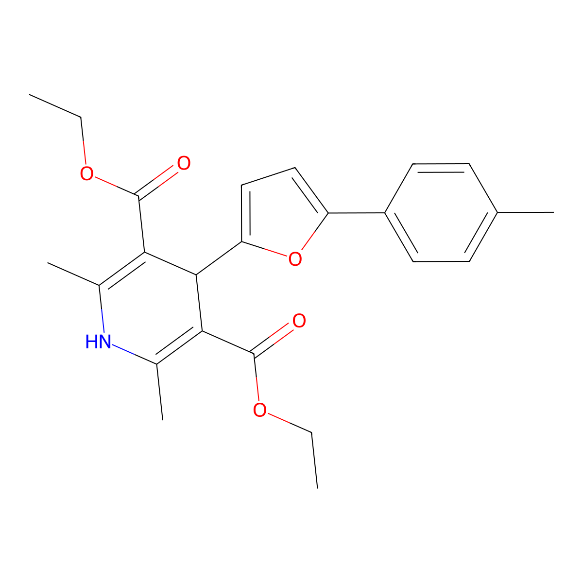 3,5-Diethyl 2,6-dimethyl-4-[5-(4-methylphenyl)furan-2-yl]-1,4-dihydropyridine-3,5-dicarboxylate molecular structure, CAS 117210-75-0