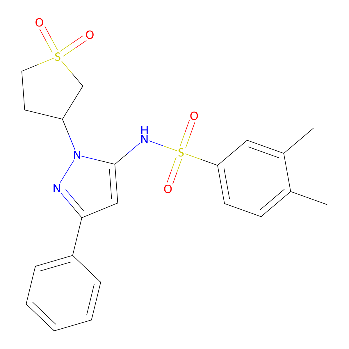N-(1-(1,1-dioxidotetrahydrothiophen-3-yl)-3-phenyl-1H-pyrazol-5-yl)-3,4-dimethylbenzenesulfonamide molecular structure, CAS 1172102-04-3