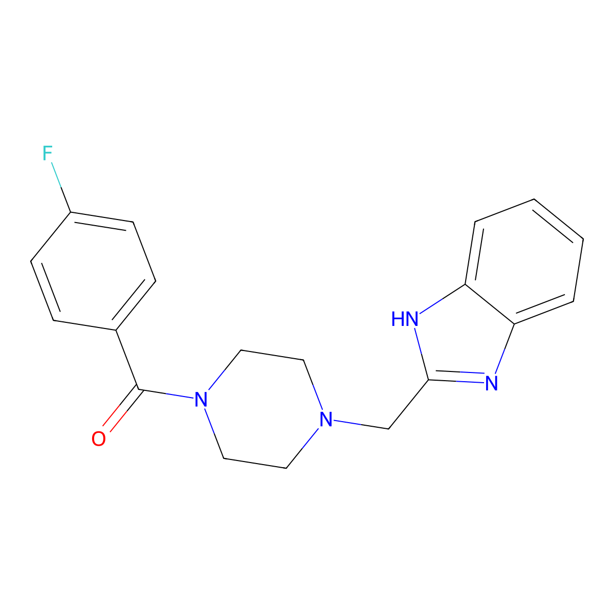 (4-((1H-benzo[d]imidazol-2-yl)methyl)piperazin-1-yl)(4-fluorophenyl)methanone molecular structure, CAS 1172104-13-0