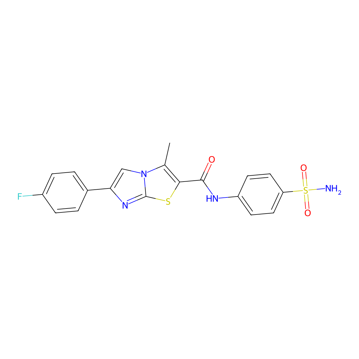 6-(4-fluorophenyl)-3-methyl-N-(4-sulfamoylphenyl)imidazo[2,1-b]thiazole-2-carboxamide molecular structure, CAS 1172105-22-4
