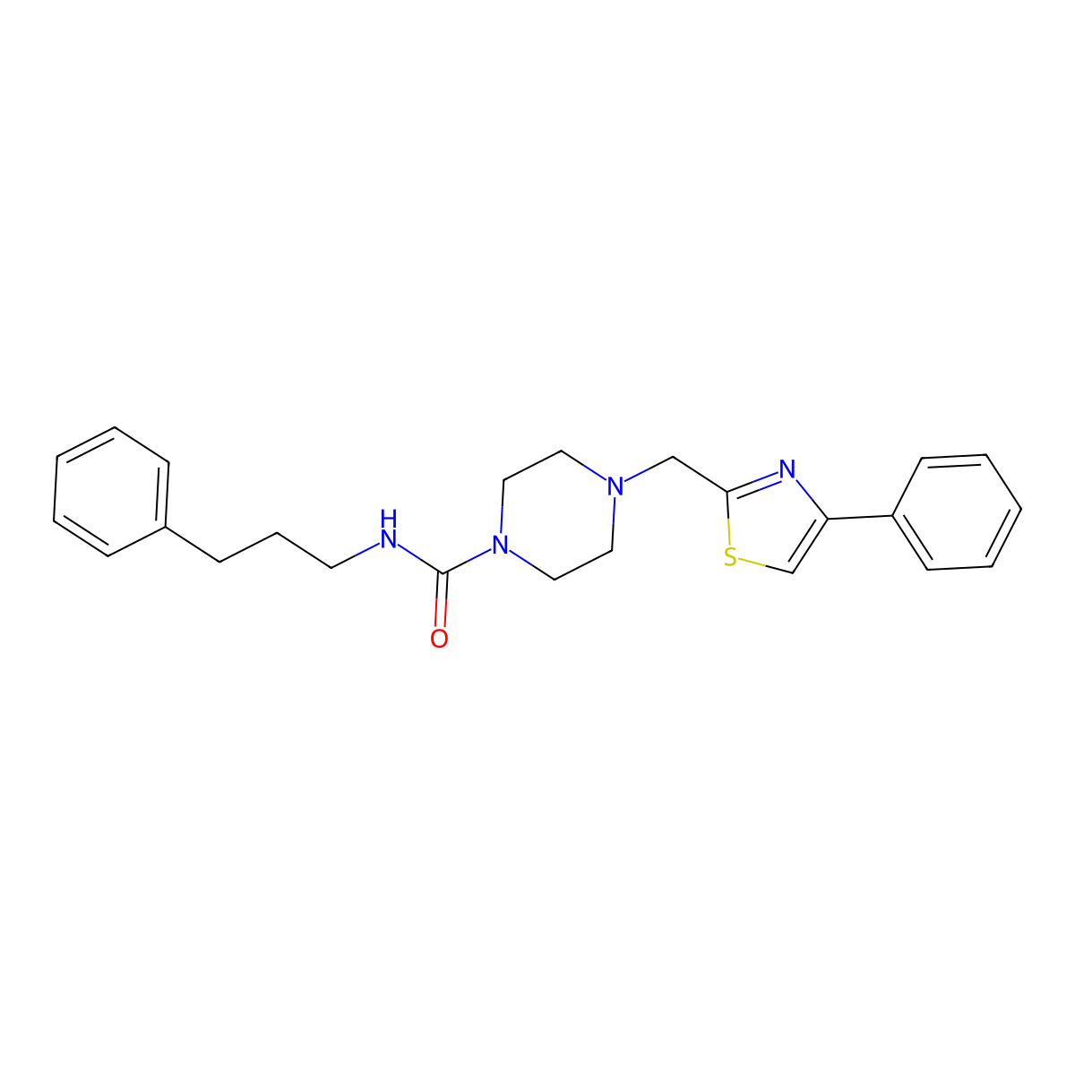 N-(3-phenylpropyl)-4-((4-phenylthiazol-2-yl)methyl)piperazine-1-carboxamide molecular structure, CAS 1172106-04-5