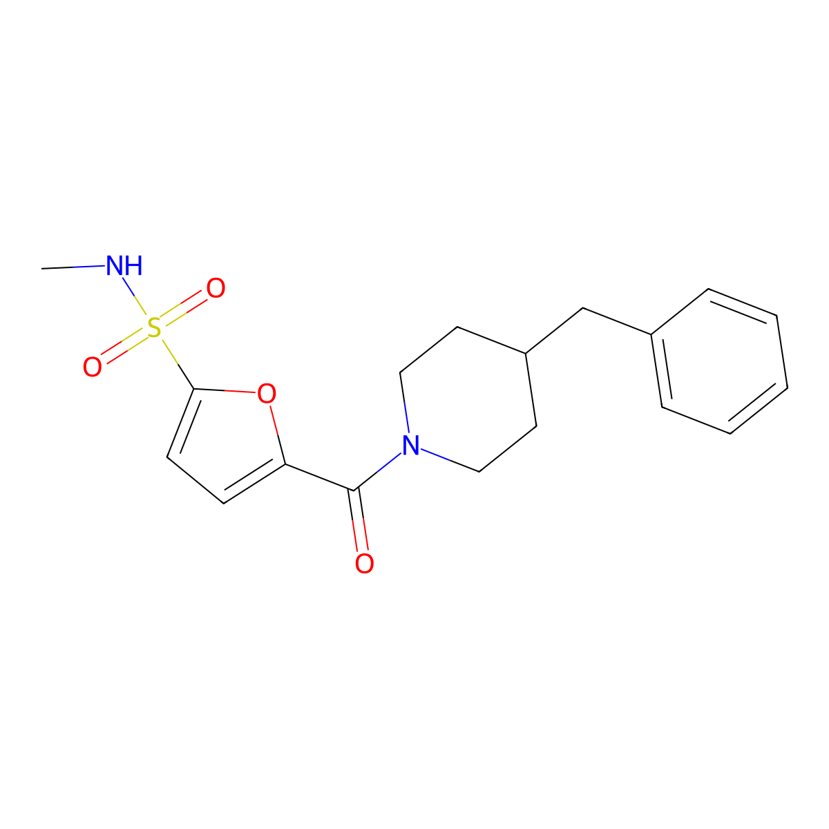 5-(4-benzylpiperidine-1-carbonyl)-N-methylfuran-2-sulfonamide molecular structure, CAS 1172108-66-5