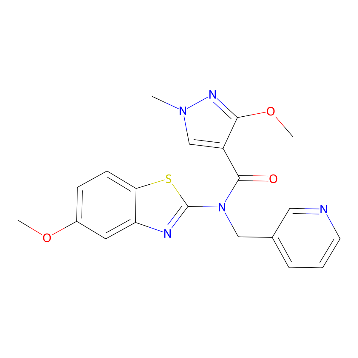 3-methoxy-N-(5-methoxybenzo[d]thiazol-2-yl)-1-methyl-N-(pyridin-3-ylmethyl)-1H-pyrazole-4-carboxamide molecular structure, CAS 1172108-95-0