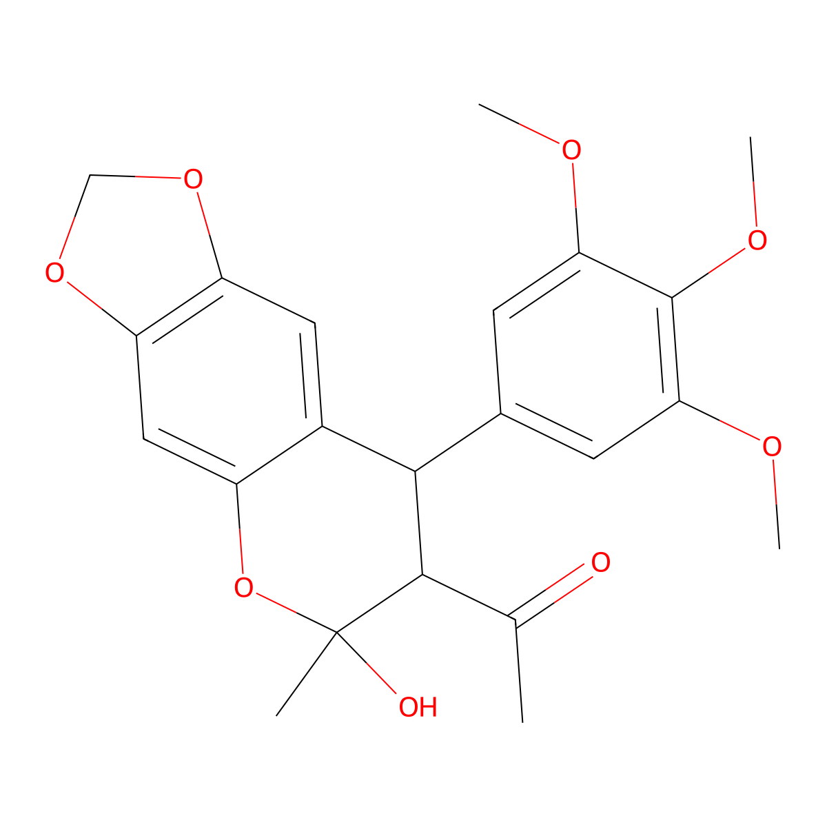 1-[6-Hydroxy-6-methyl-8-(3,4,5-trimethoxyphenyl)-7,8-dihydro-[1,3]dioxolo[4,5-g]chromen-7-yl]ethanone molecular structure, CAS 117211-85-5