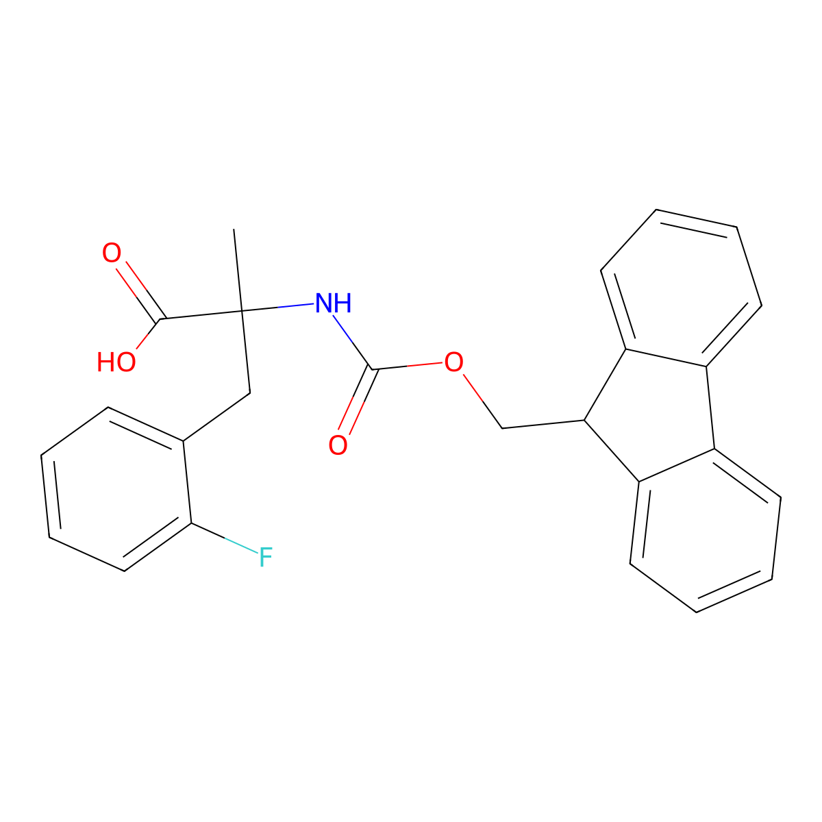 (S)-2-((((9H-Fluoren-9-yl)methoxy)carbonyl)amino)-3-(2-fluorophenyl)-2-methylpropanoic acid molecular structure, CAS 1172127-44-4