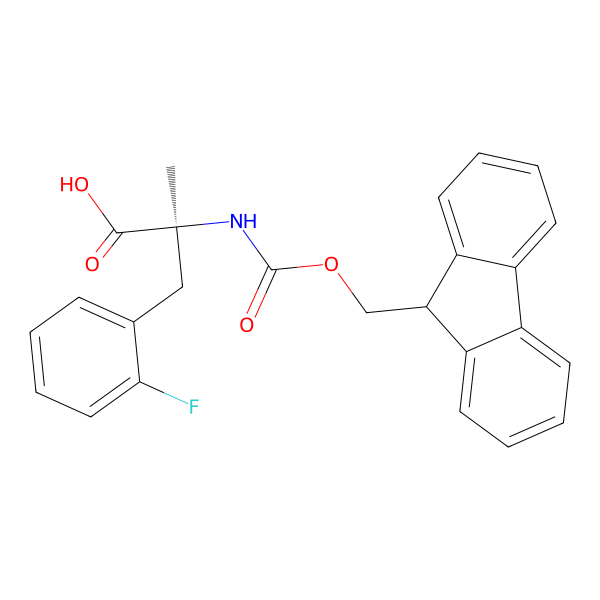(S)-2-((((9H-Fluoren-9-yl)methoxy)carbonyl)amino)-3-(2-fluorophenyl)-2-methylpropanoic acid molecular structure, CAS 1172127-44-4