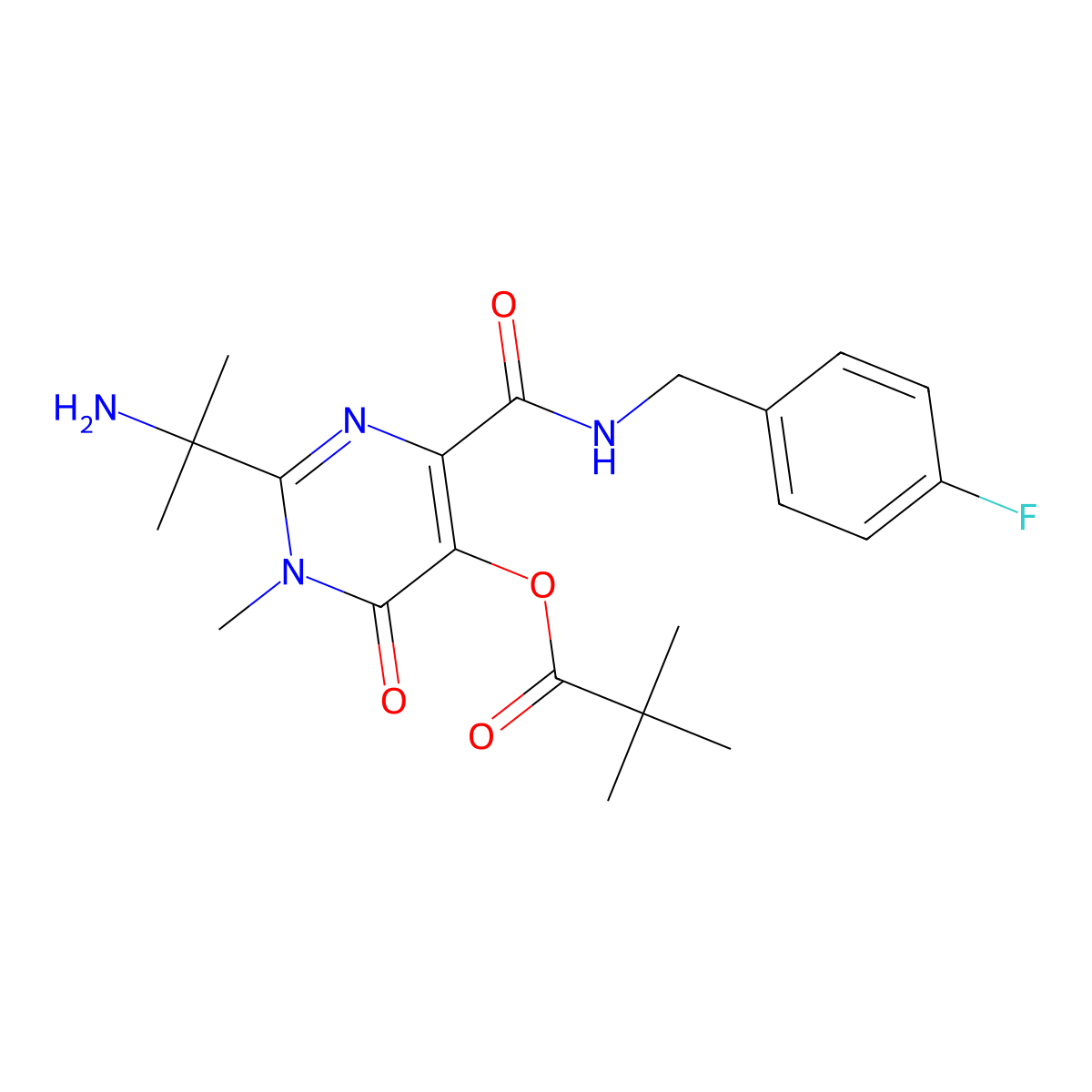 2-(2-Aminopropan-2-yl)-4-((4-fluorobenzyl)carbamoyl)-1-methyl-6-oxo-1,6-dihydropyrimidin-5-yl pivalate molecular structure, CAS 1172131-64-4
