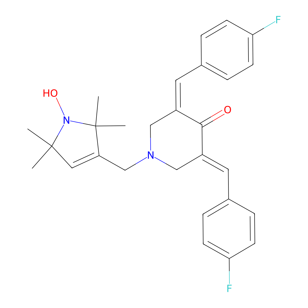 (3E,5E)-3,5-bis[(4-fluorophenyl)methylidene]-1-[(1-hydroxy-2,2,5,5-tetramethylpyrrol-3-yl)methyl]piperidin-4-one molecular structure, CAS 1172133-28-6