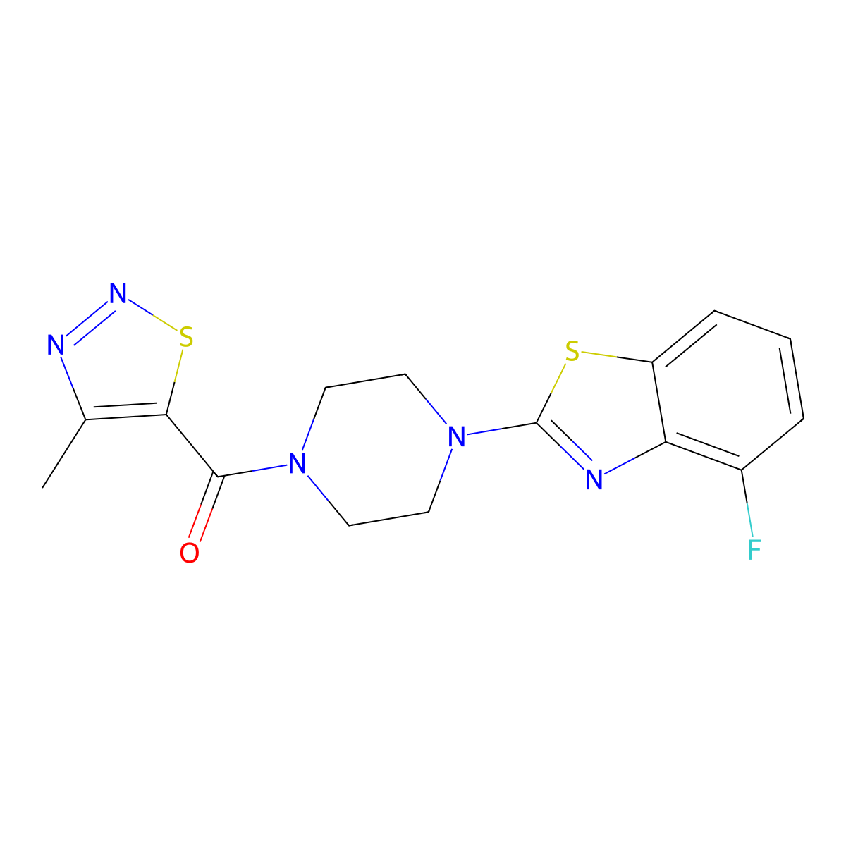 (4-(4-Fluorobenzo[d]thiazol-2-yl)piperazin-1-yl)(4-methyl-1,2,3-thiadiazol-5-yl)methanone molecular structure, CAS 1172227-04-1