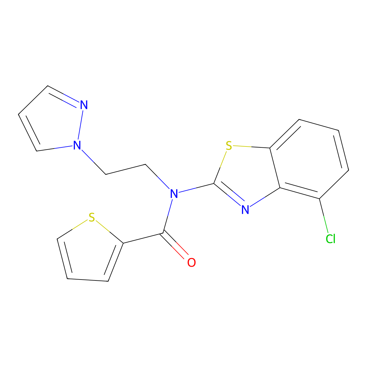 N-(2-(1H-pyrazol-1-yl)ethyl)-N-(4-chlorobenzo[d]thiazol-2-yl)thiophene-2-carboxamide molecular structure, CAS 1172227-64-3