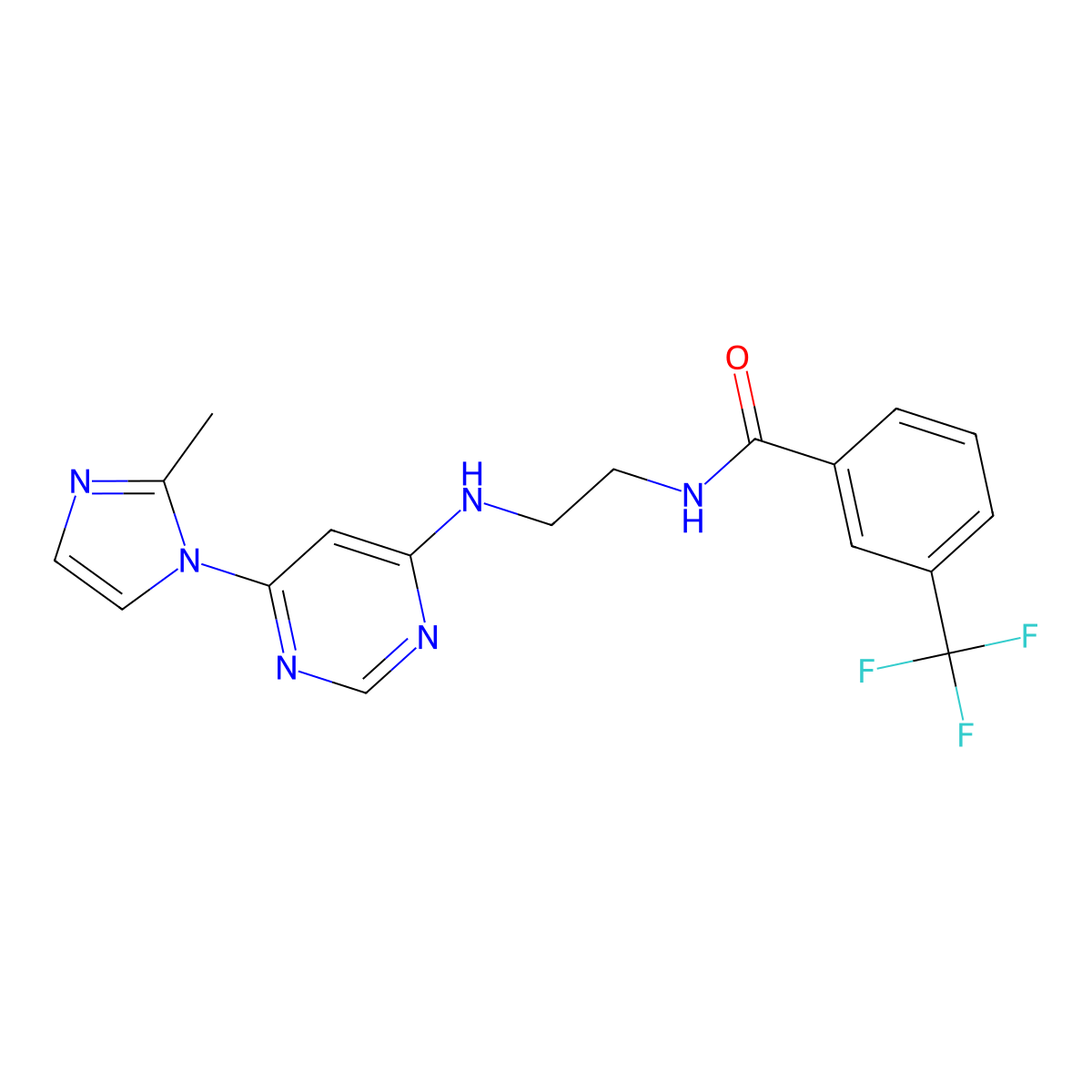N-(2-{[6-(2-methyl-1H-imidazol-1-yl)pyrimidin-4-yl]amino}ethyl)-3-(trifluoromethyl)benzamide molecular structure, CAS 1172228-10-2