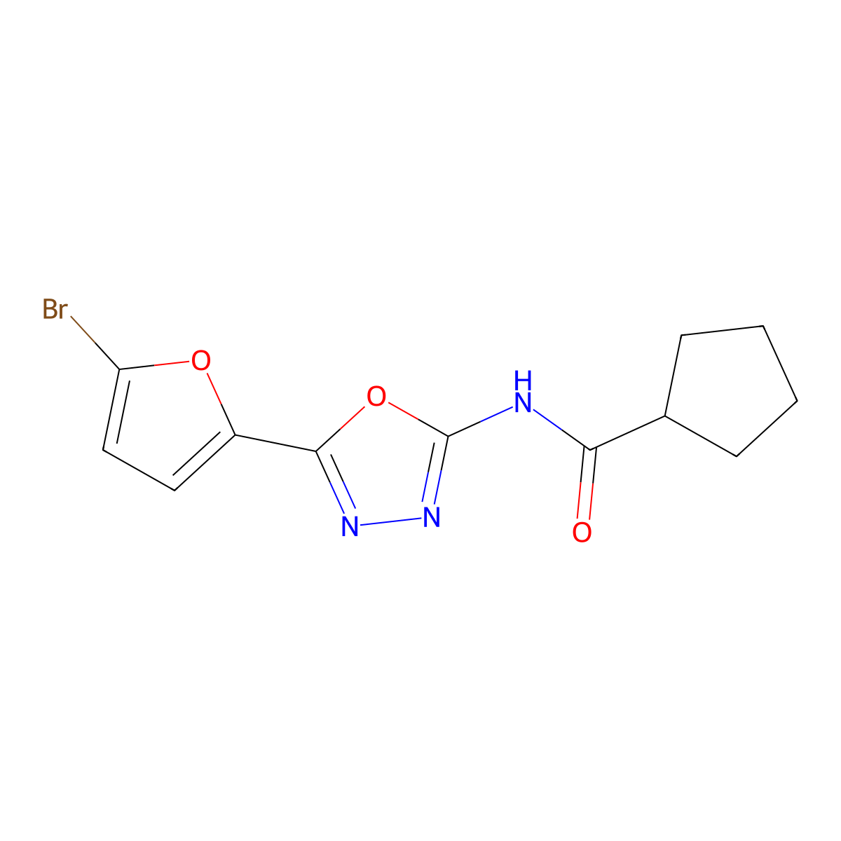 N-[5-(5-bromofuran-2-yl)-1,3,4-oxadiazol-2-yl]cyclopentanecarboxamide molecular structure, CAS 1172230-61-3