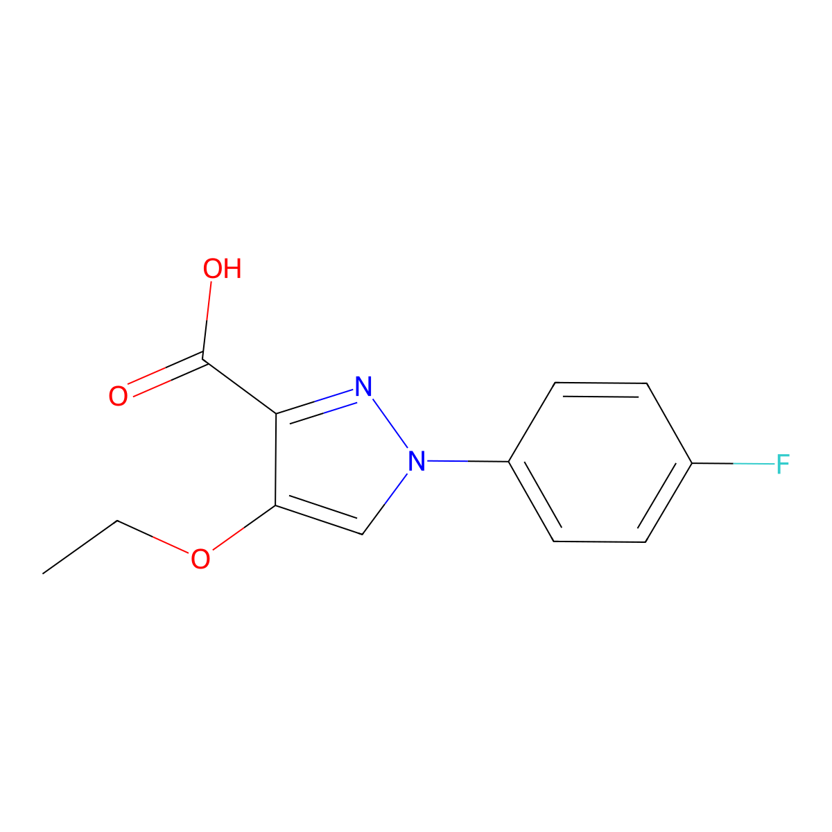 4-ethoxy-1-(4-fluorophenyl)-1H-pyrazole-3-carboxylic acid molecular structure, CAS 1172231-06-9