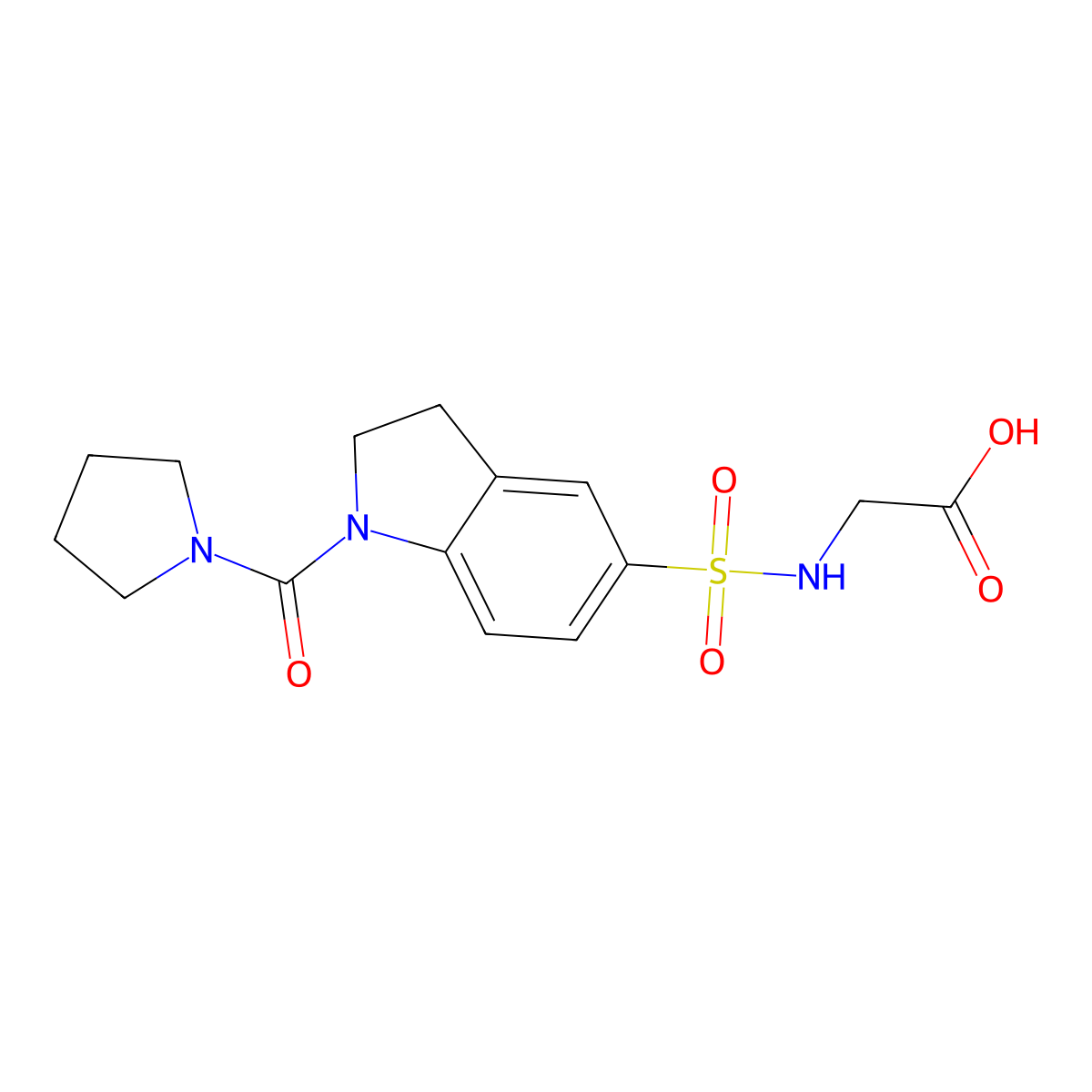 2-[1-(pyrrolidine-1-carbonyl)-2,3-dihydro-1H-indole-5-sulfonamido]acetic acid molecular structure, CAS 1172231-37-6