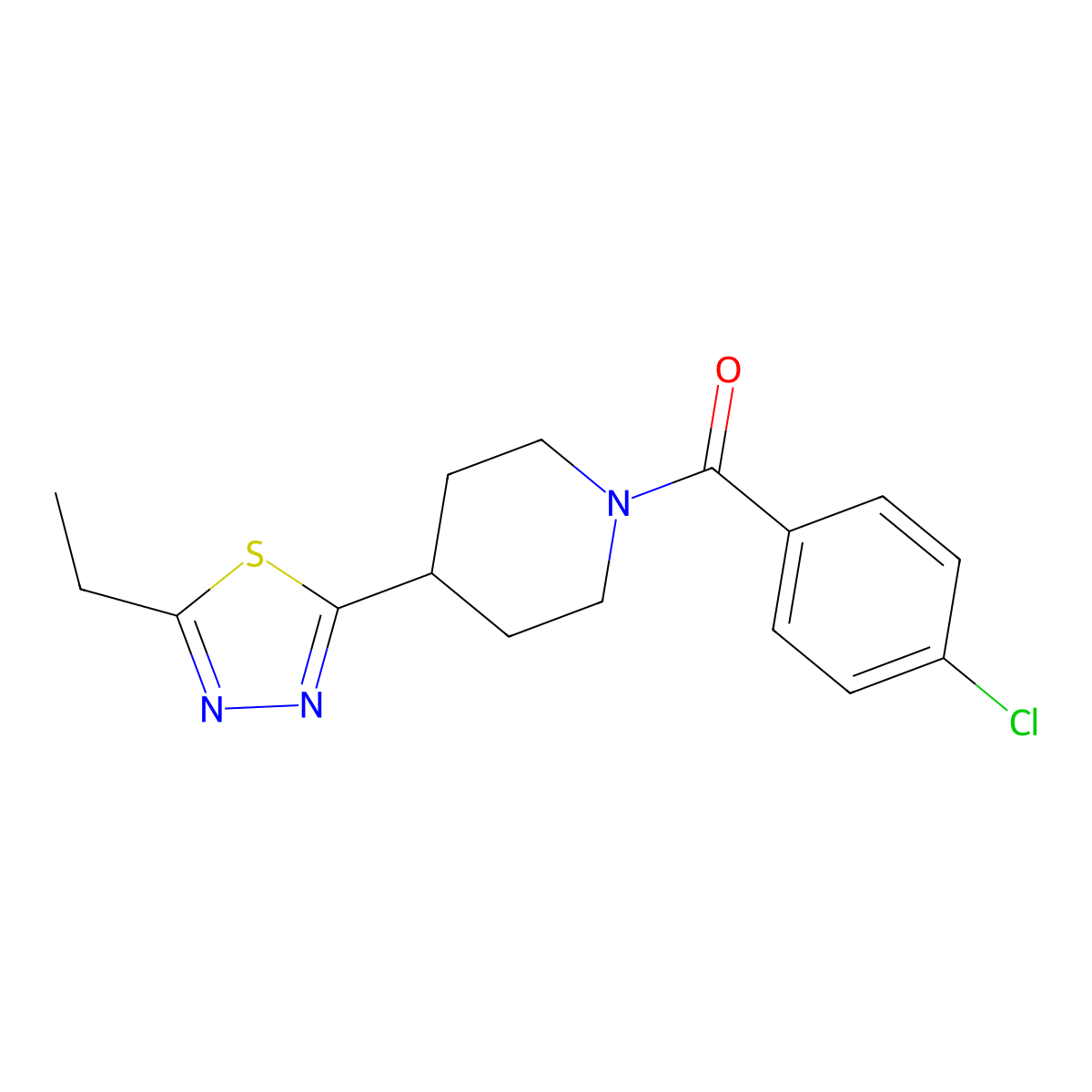 (4-Chlorophenyl)(4-(5-ethyl-1,3,4-thiadiazol-2-yl)piperidin-1-yl)methanone molecular structure, CAS 1172233-23-6