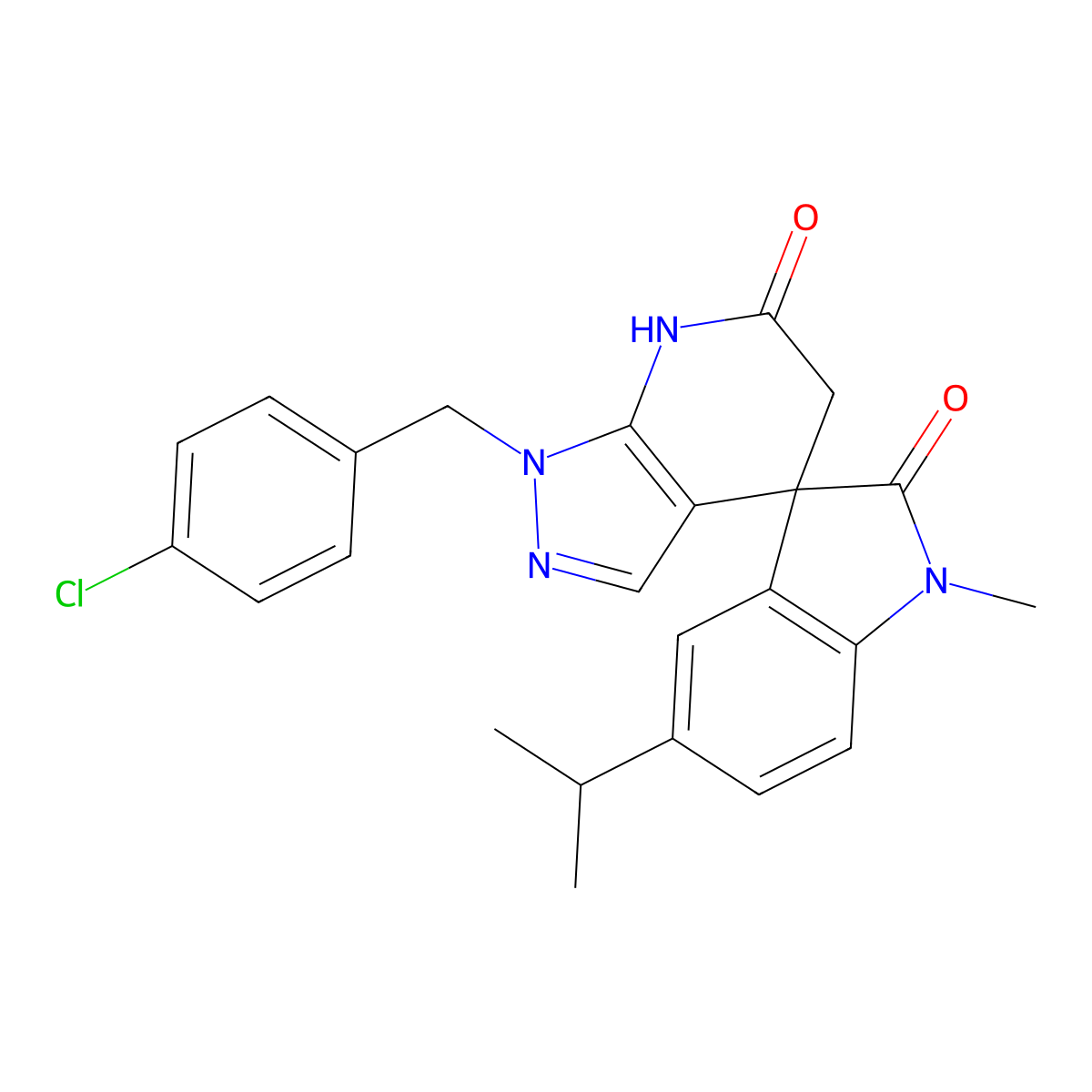 1'-(4-chlorobenzyl)-5-isopropyl-1-methyl-5',7'-dihydrospiro[indoline-3,4'-pyrazolo[3,4-b]pyridine]-2,6'(1'H)-dione molecular structure, CAS 1172234-96-6