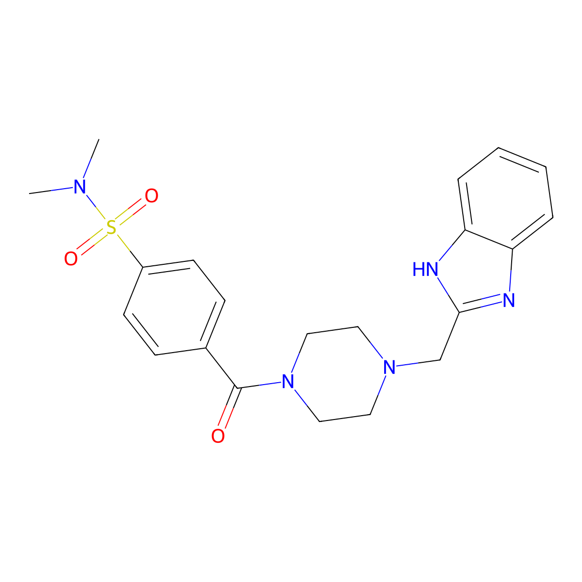 4-(4-((1H-benzo[d]imidazol-2-yl)methyl)piperazine-1-carbonyl)-N,N-dimethylbenzenesulfonamide molecular structure, CAS 1172235-57-2
