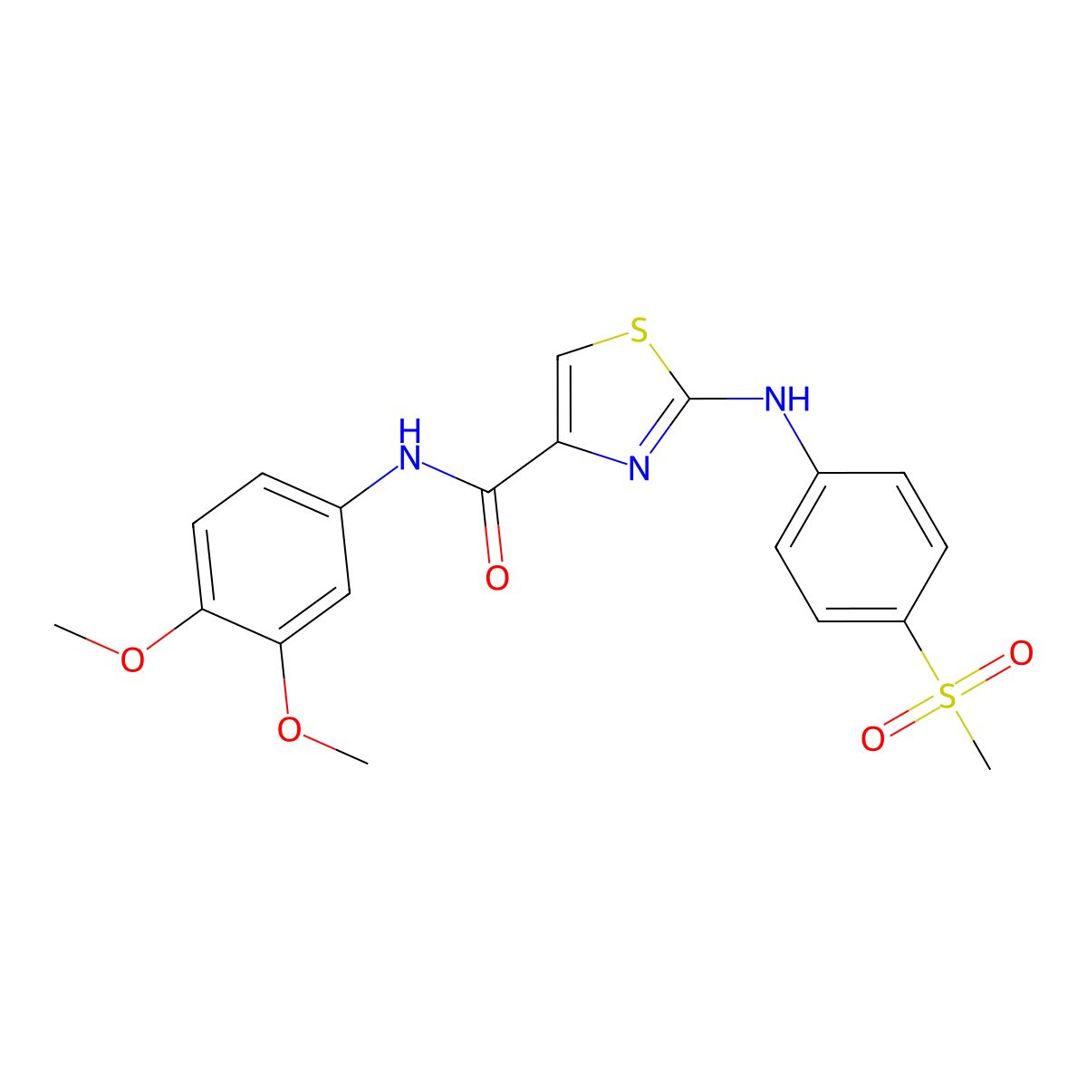 N-(3,4-dimethoxyphenyl)-2-((4-(methylsulfonyl)phenyl)amino)thiazole-4-carboxamide molecular structure, CAS 1172236-20-2