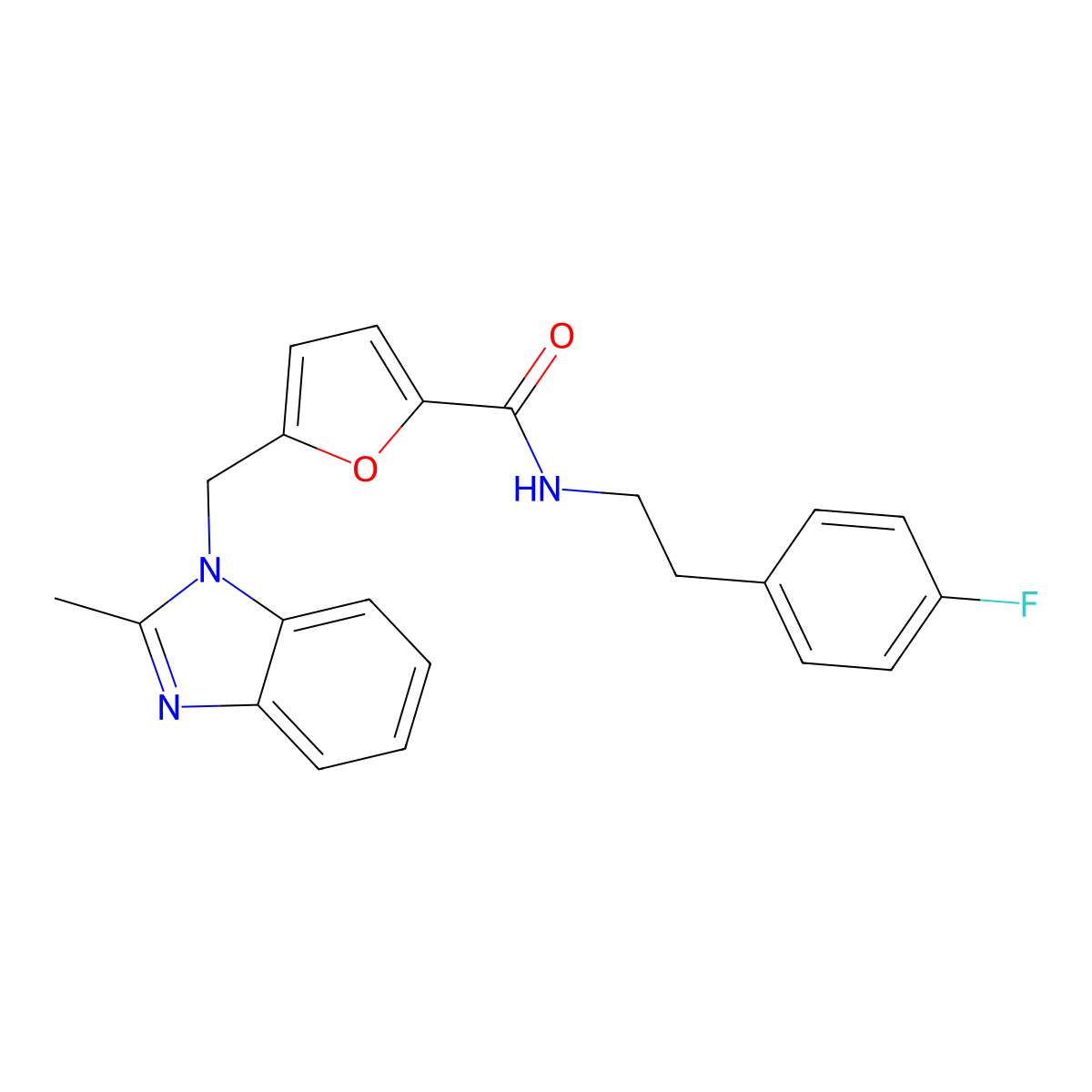 N-[2-(4-fluorophenyl)ethyl]-5-[(2-methyl-1H-1,3-benzodiazol-1-yl)methyl]furan-2-carboxamide molecular structure, CAS 1172236-33-7